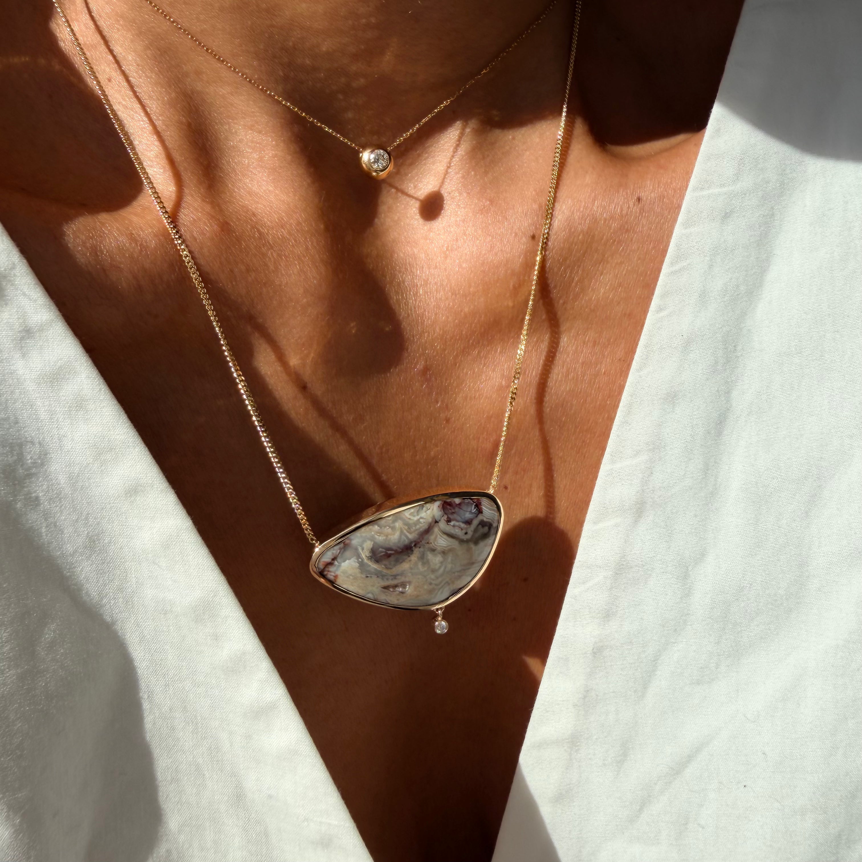 Pebble — Lace Agate & Diamond Necklace