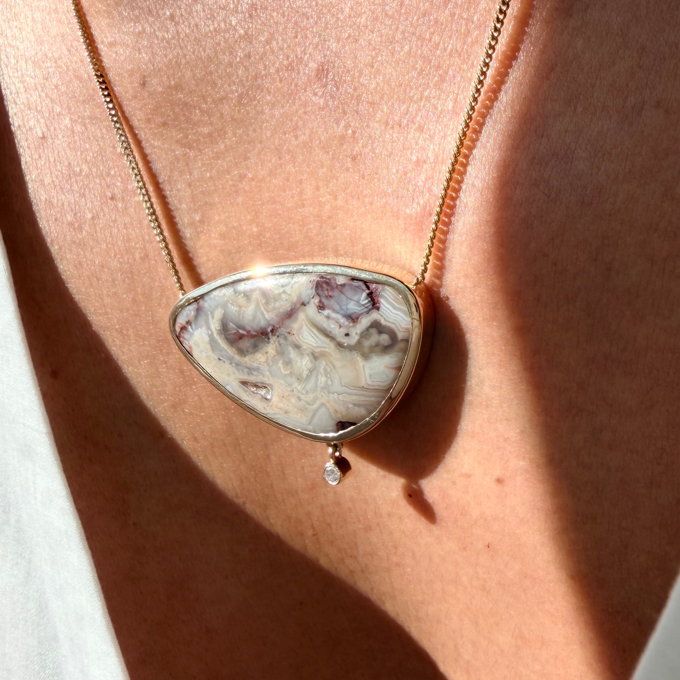 Pebble — Lace Agate & Diamond Necklace
