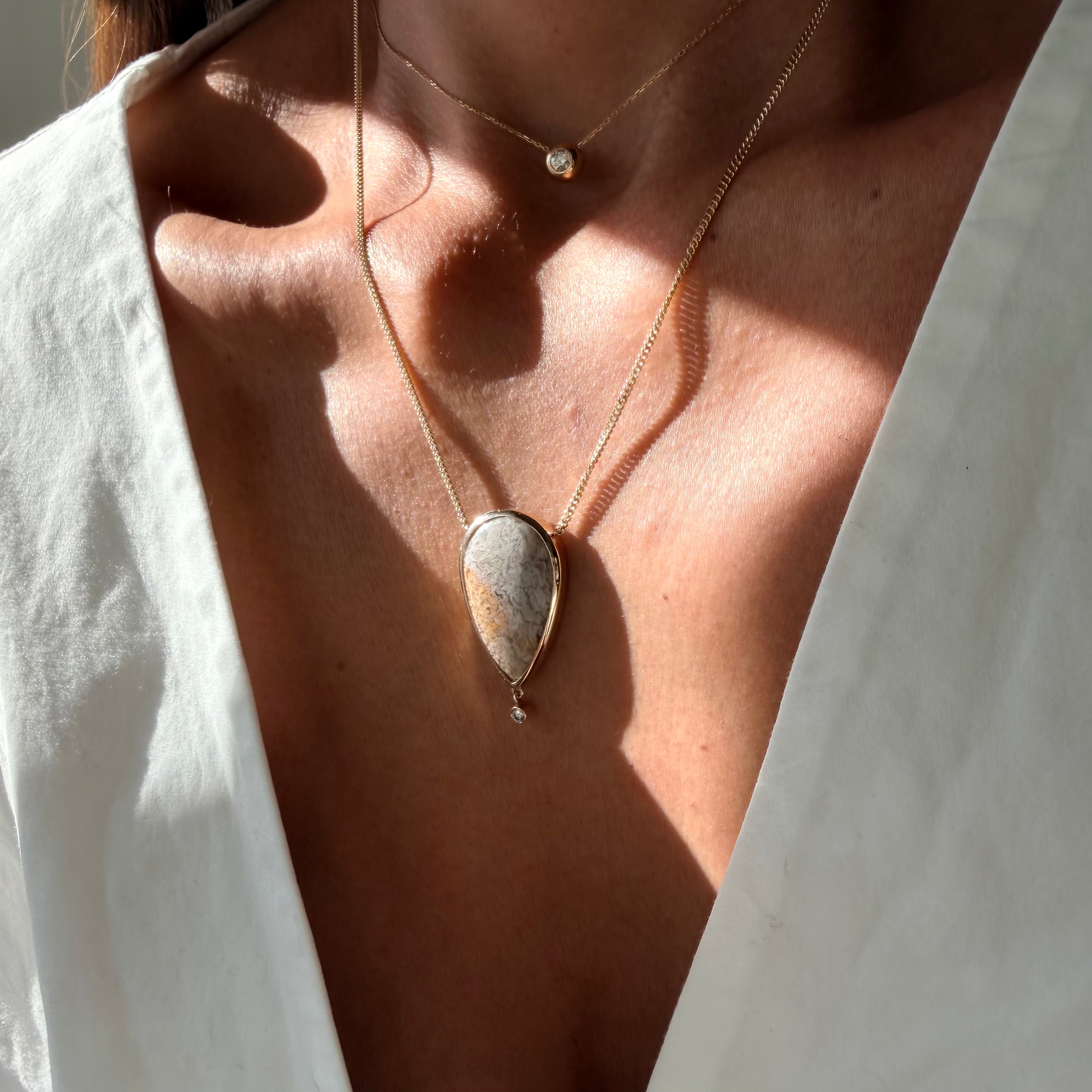 Quiet Glow — Lace Agate & Diamond Necklace