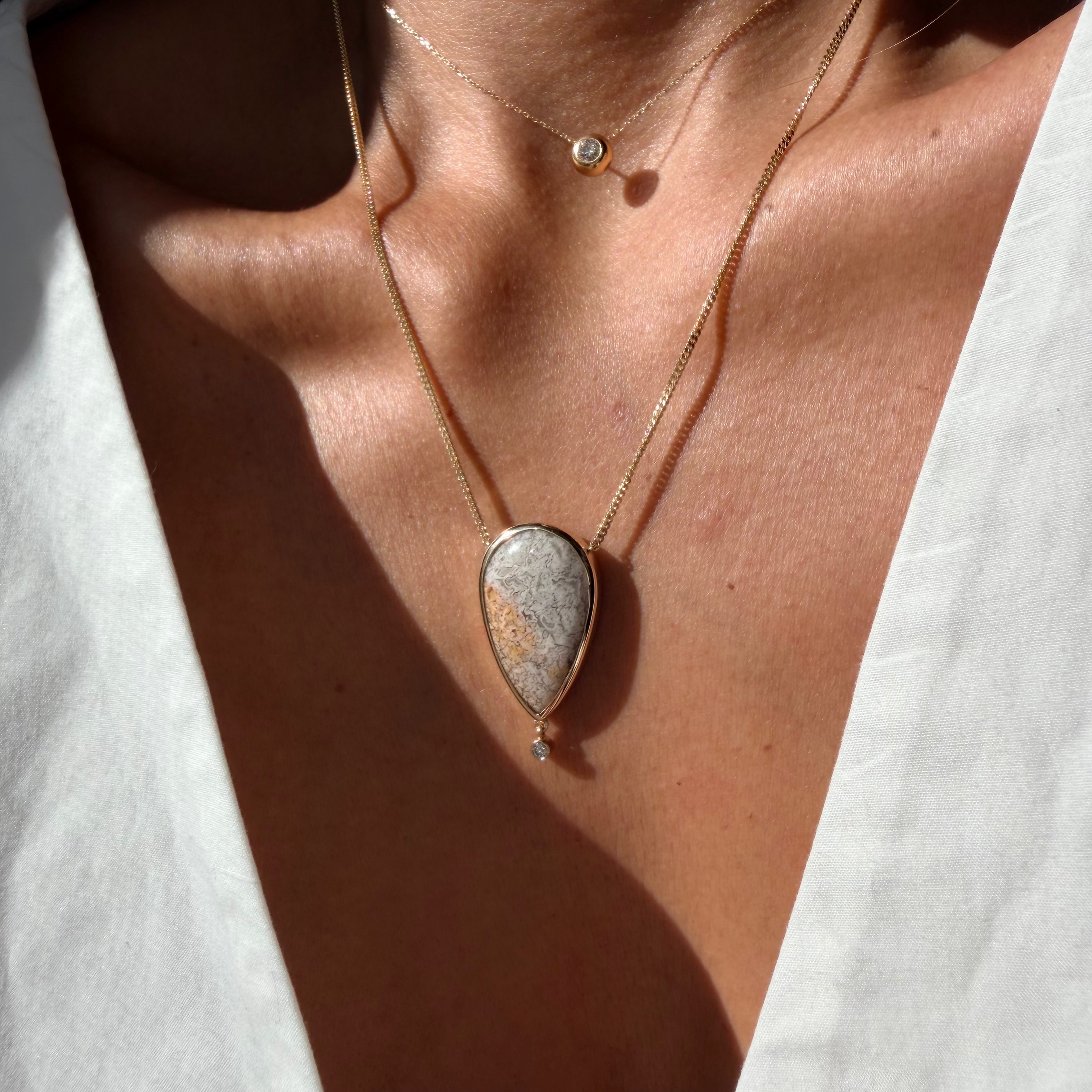 Quiet Glow — Lace Agate & Diamond Necklace