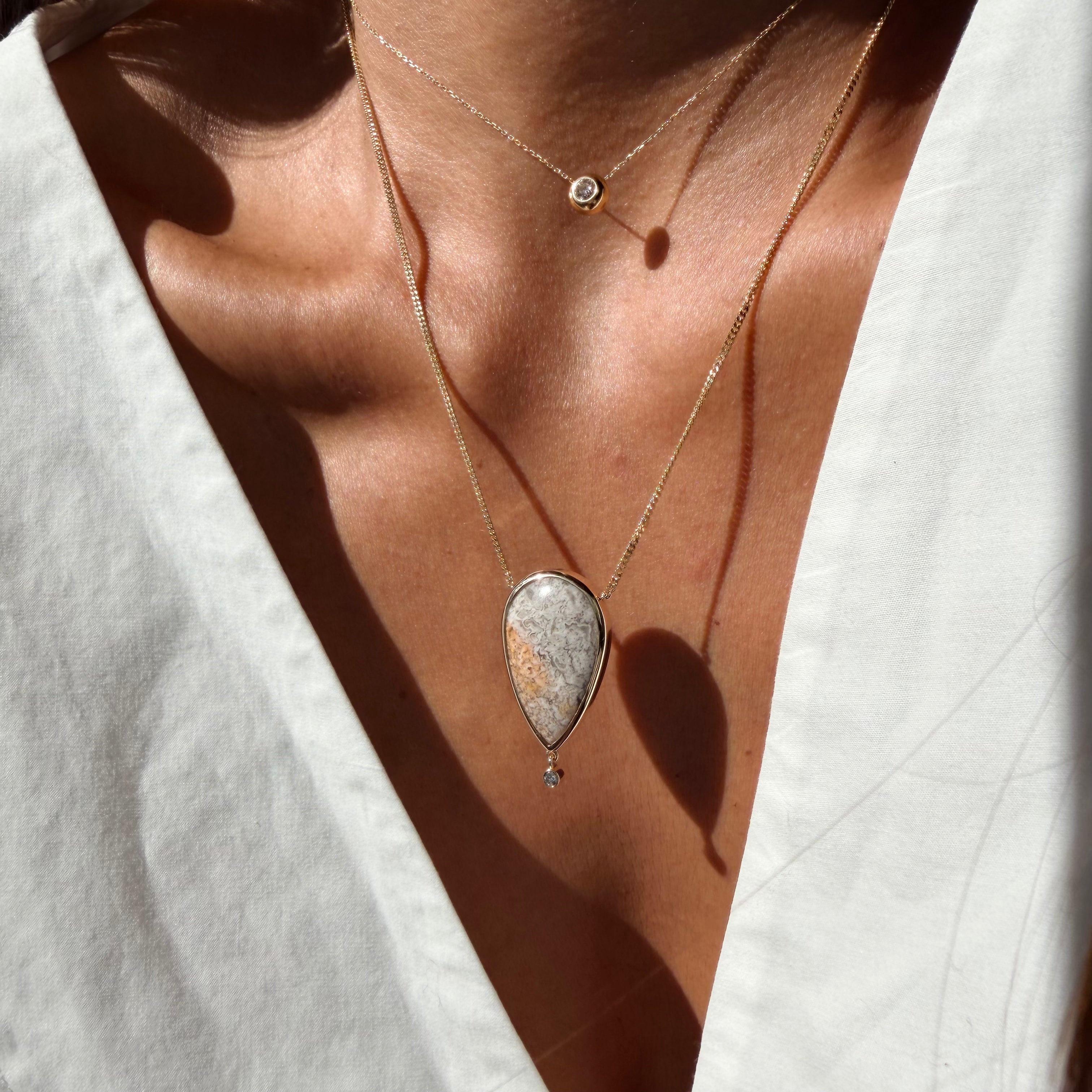 Quiet Glow — Lace Agate & Diamond Necklace