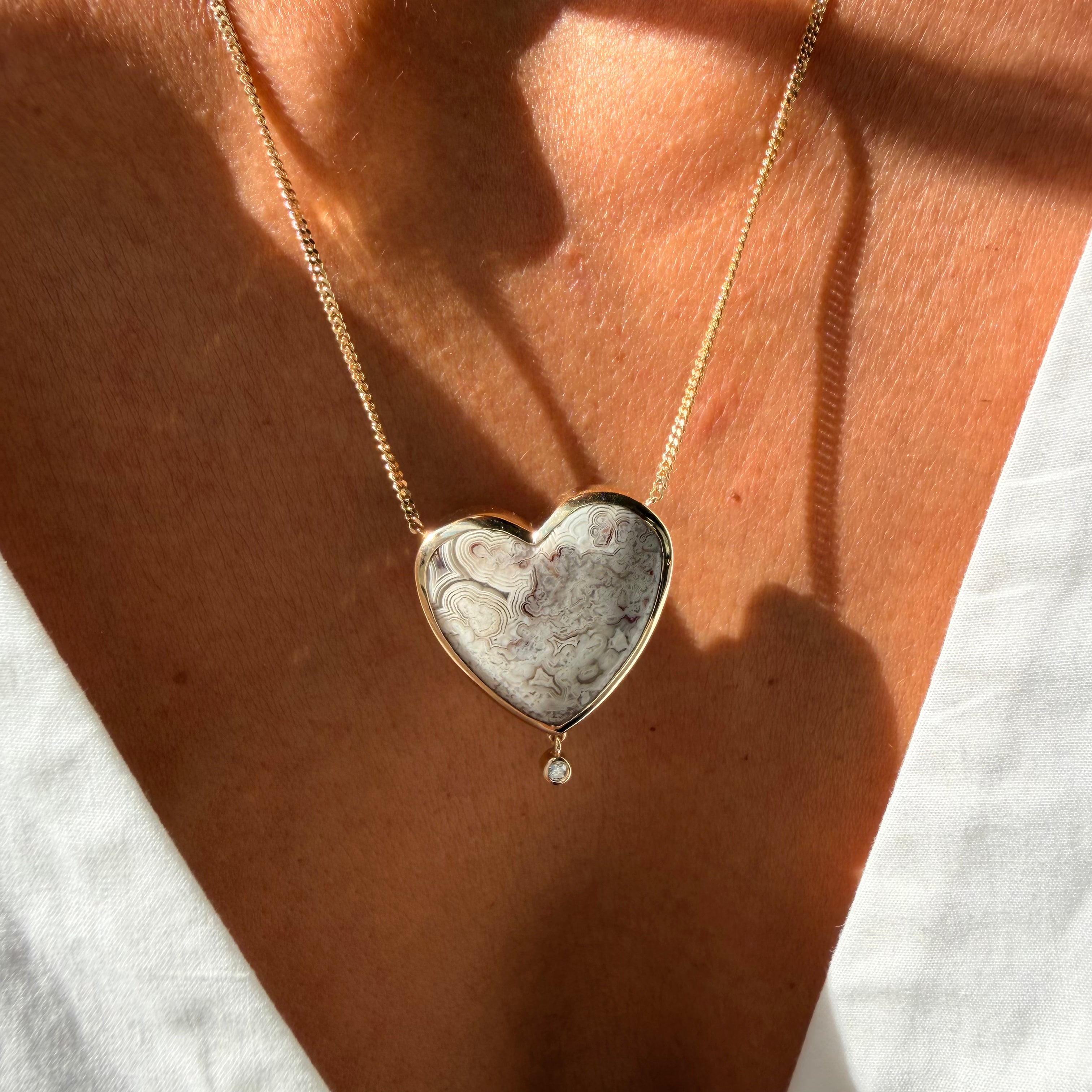 Tender Heart — Lace Agate & Diamond Necklace