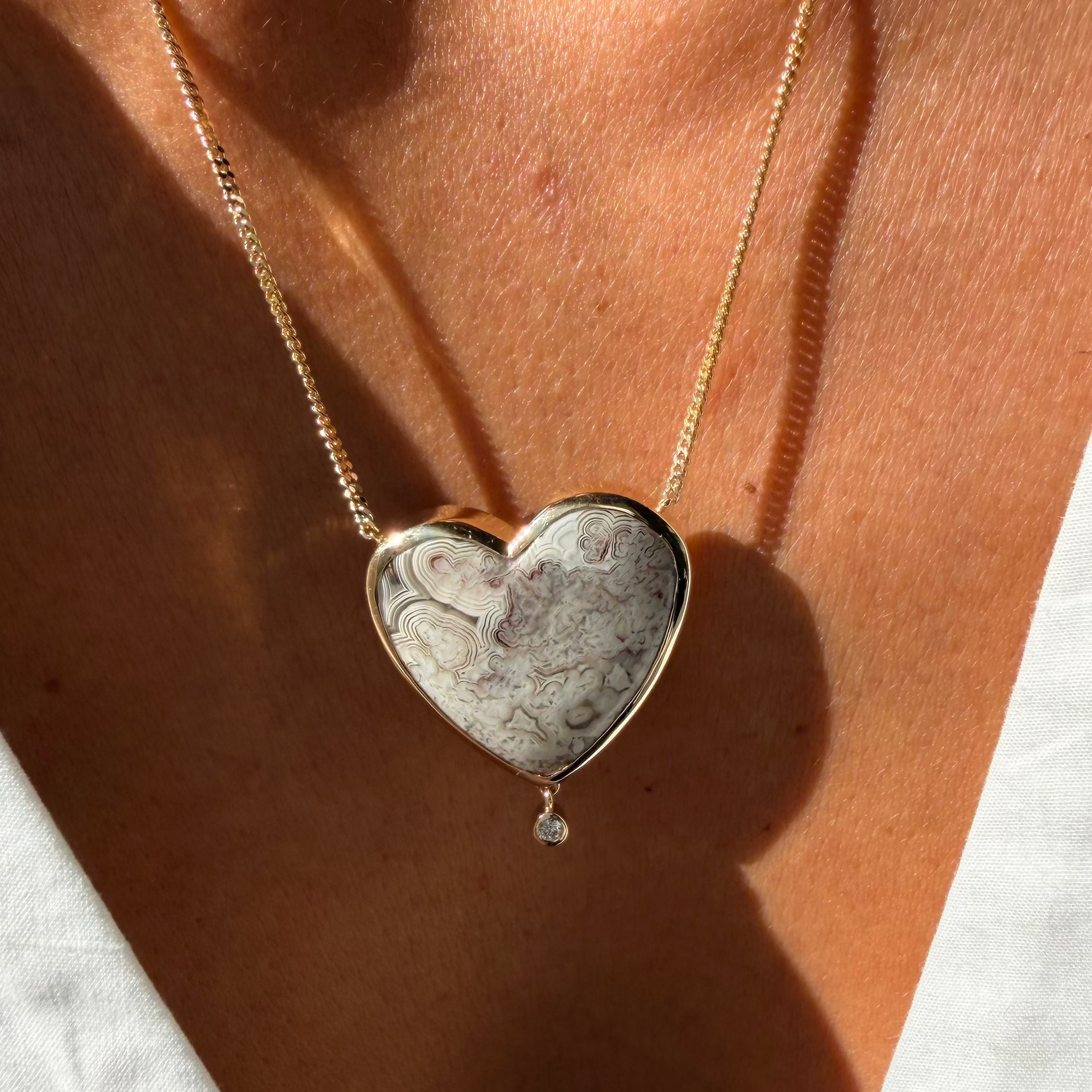 Tender Heart — Lace Agate & Diamond Necklace
