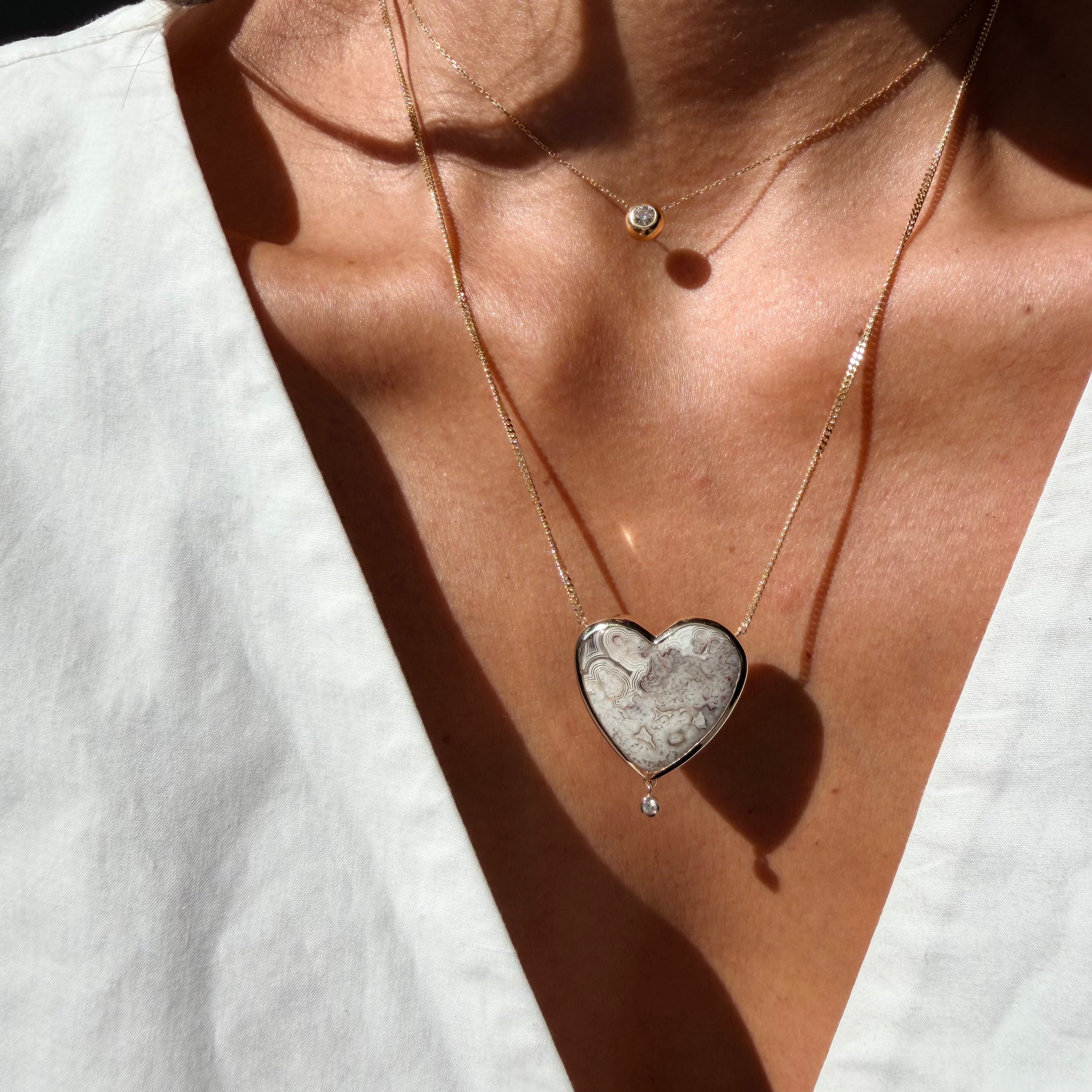 Tender Heart — Lace Agate & Diamond Necklace