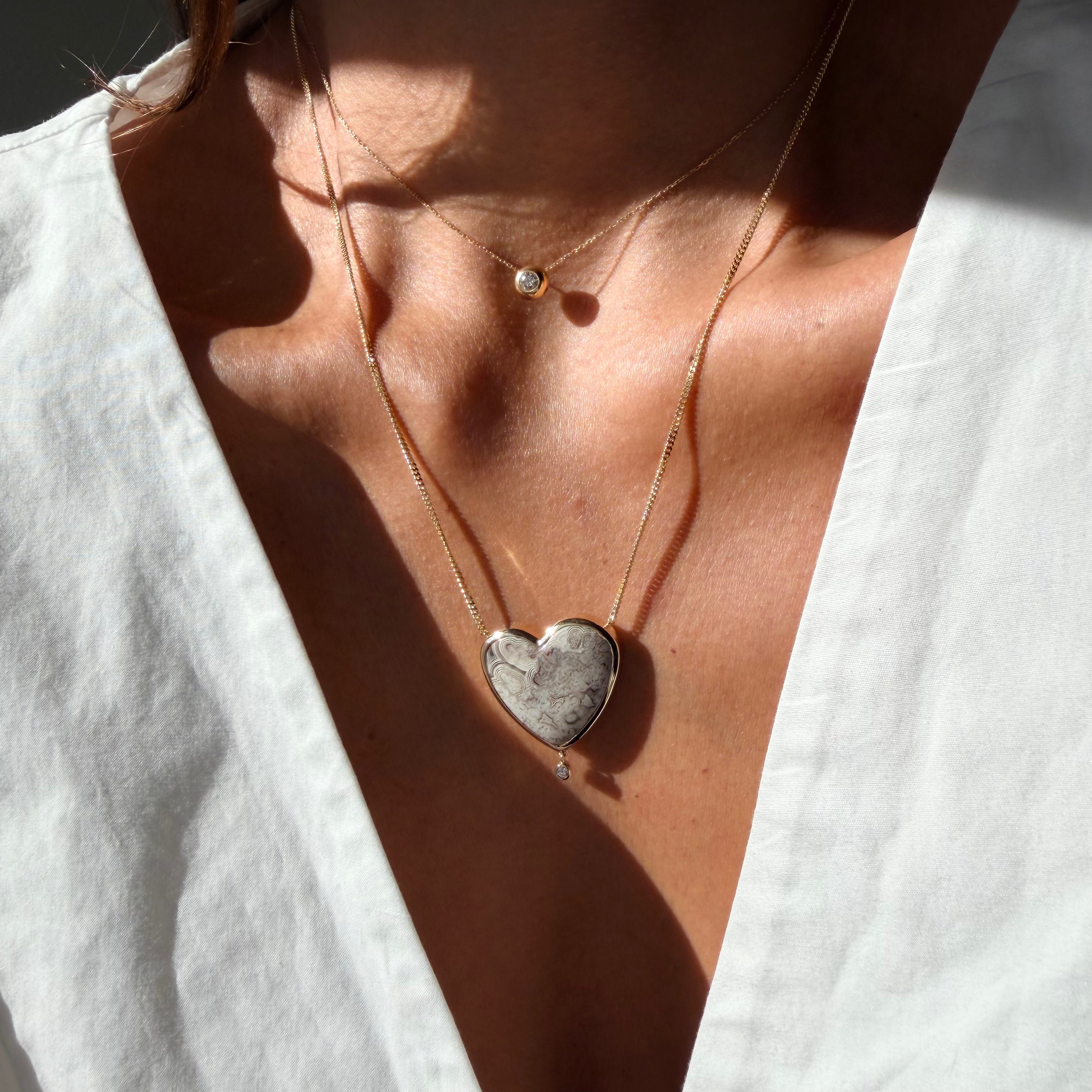 Tender Heart — Lace Agate & Diamond Necklace