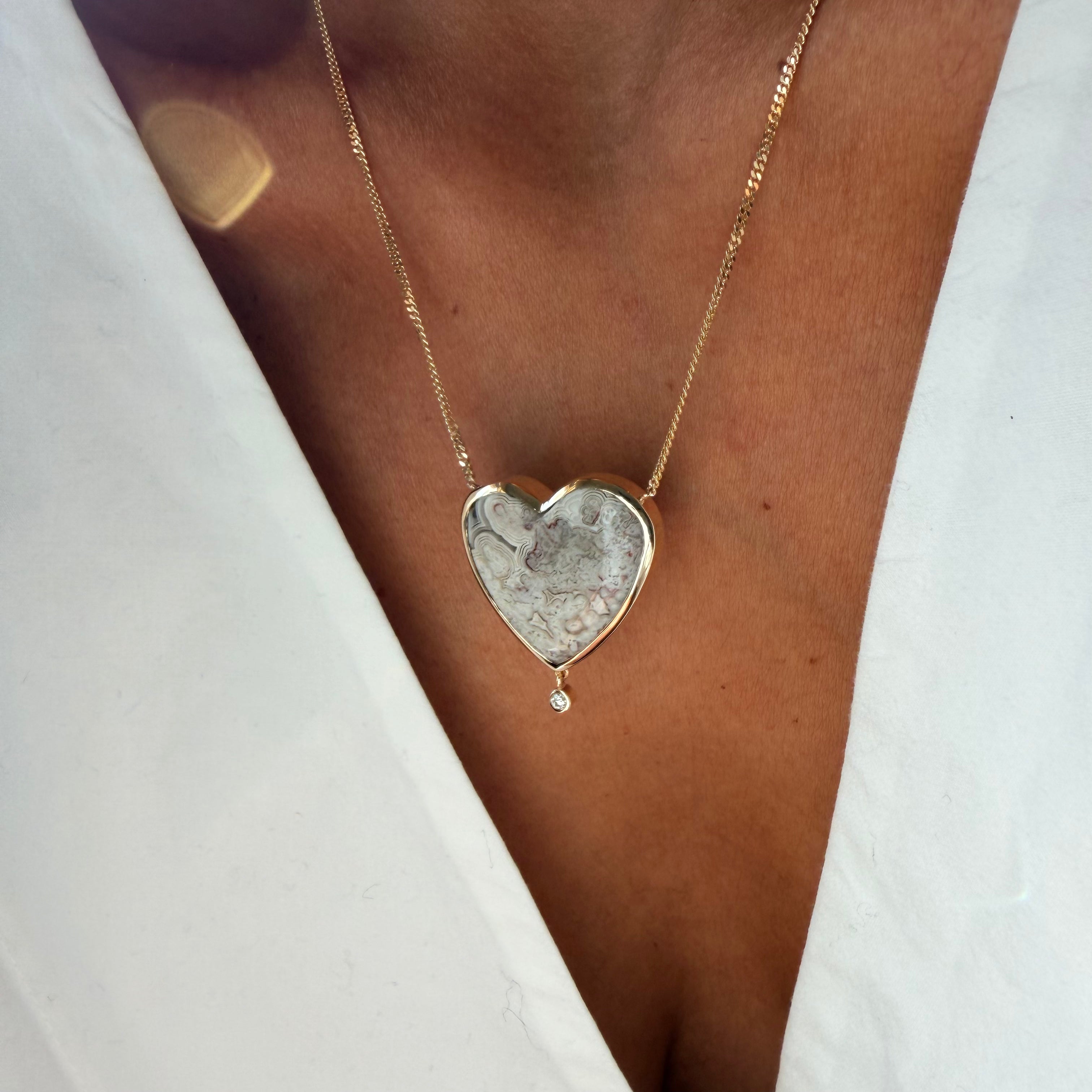 Tender Heart — Lace Agate & Diamond Necklace