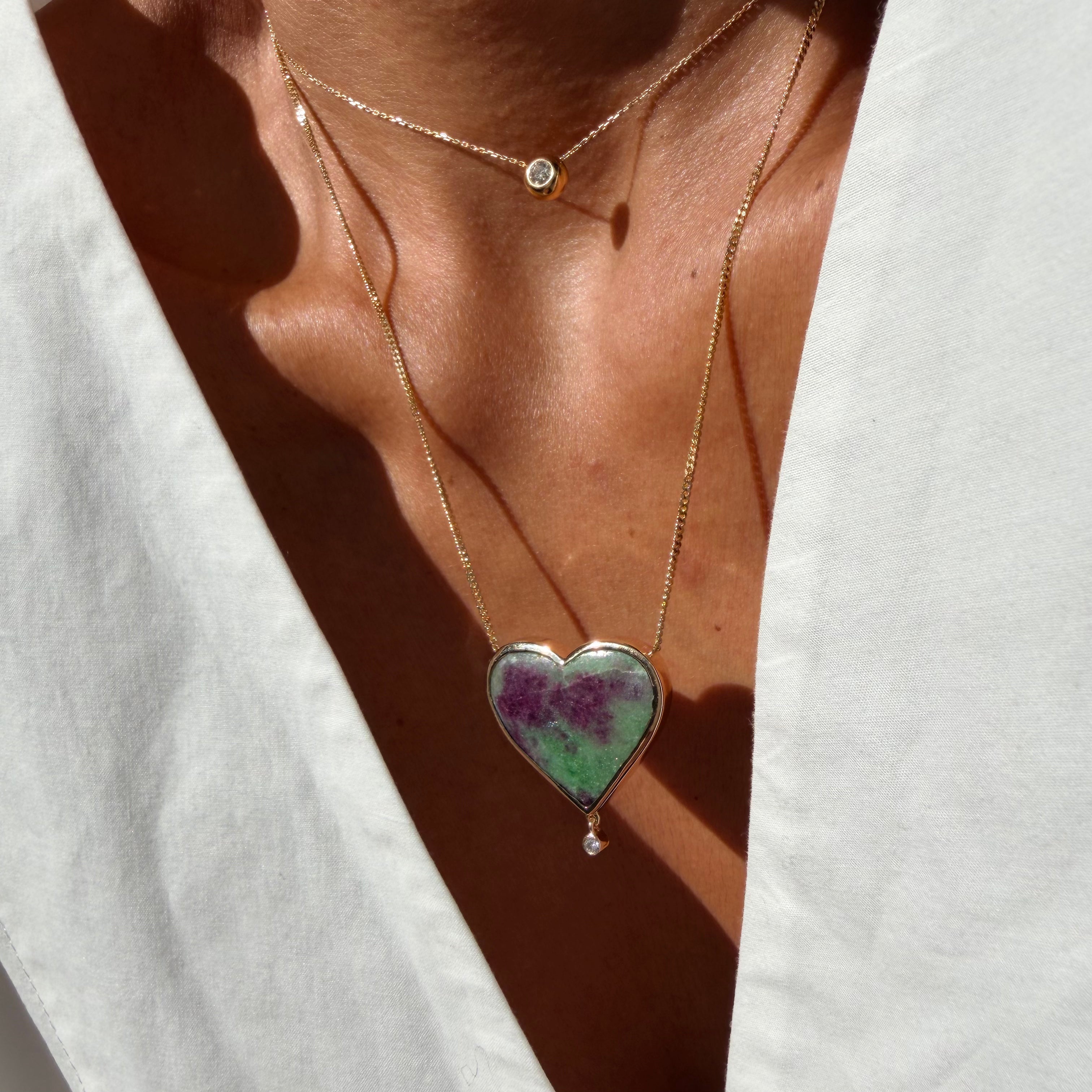 Gemmed Heart — Ruby Zoisite & Diamond Necklace