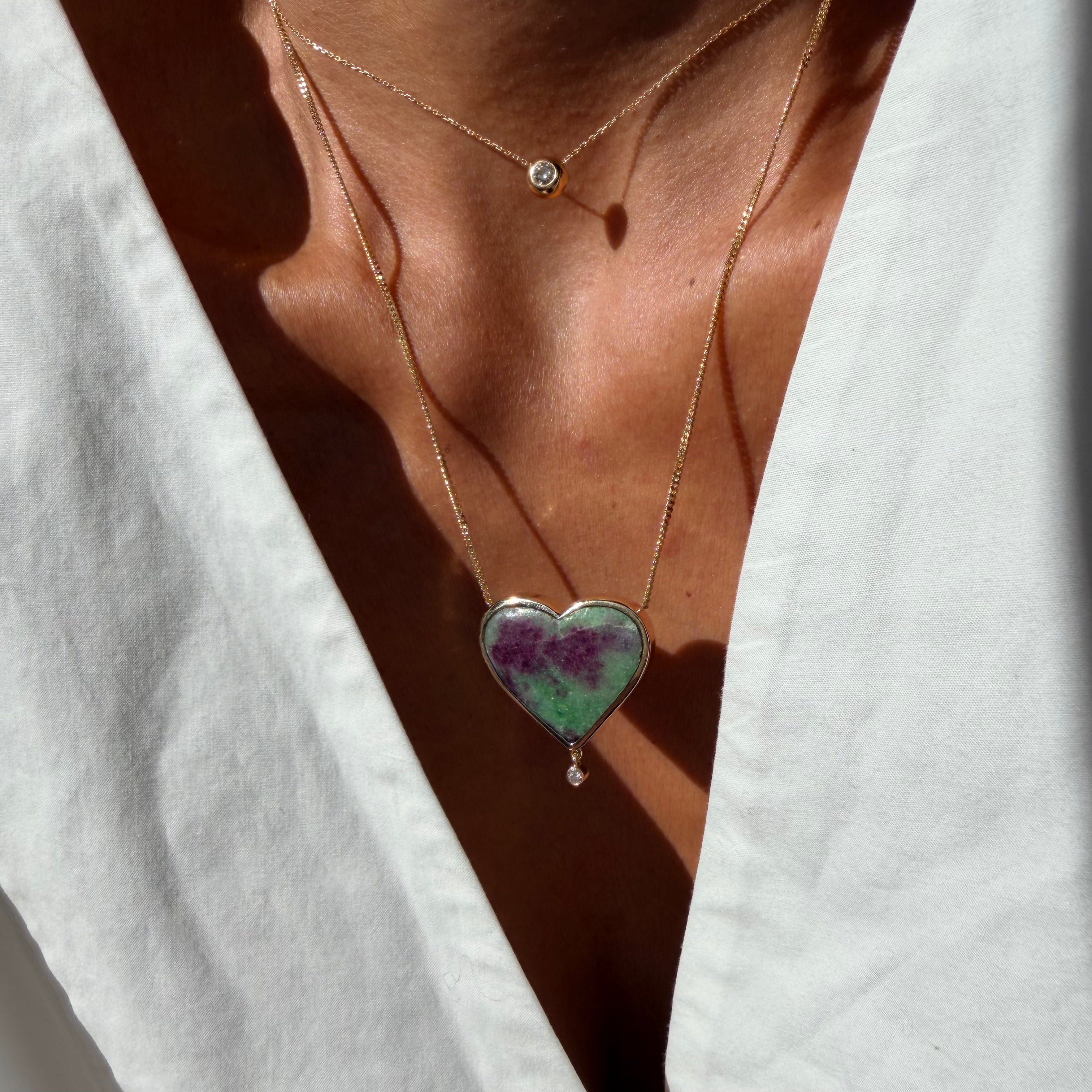 Gemmed Heart — Ruby Zoisite & Diamond Necklace