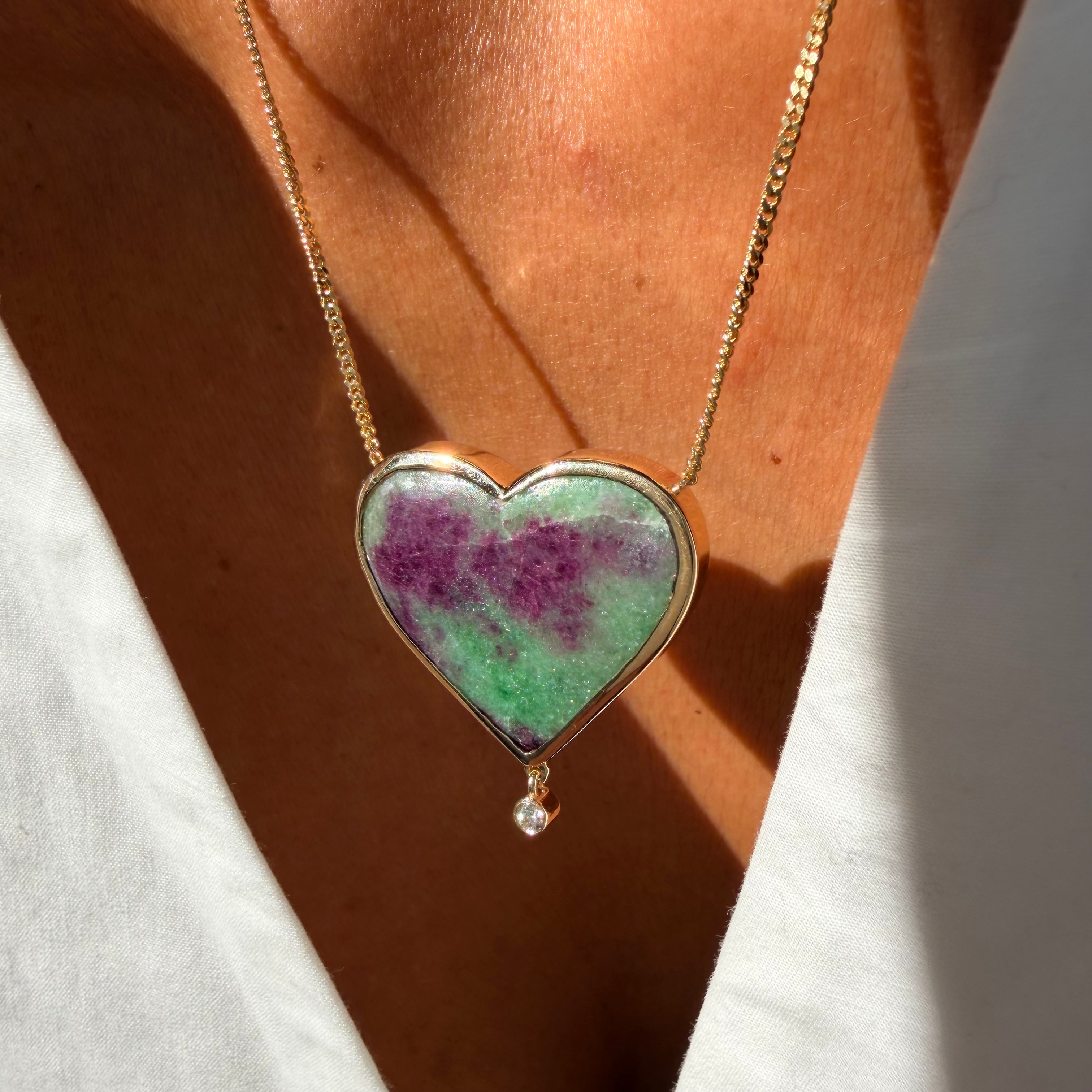 Gemmed Heart — Ruby Zoisite & Diamond Necklace
