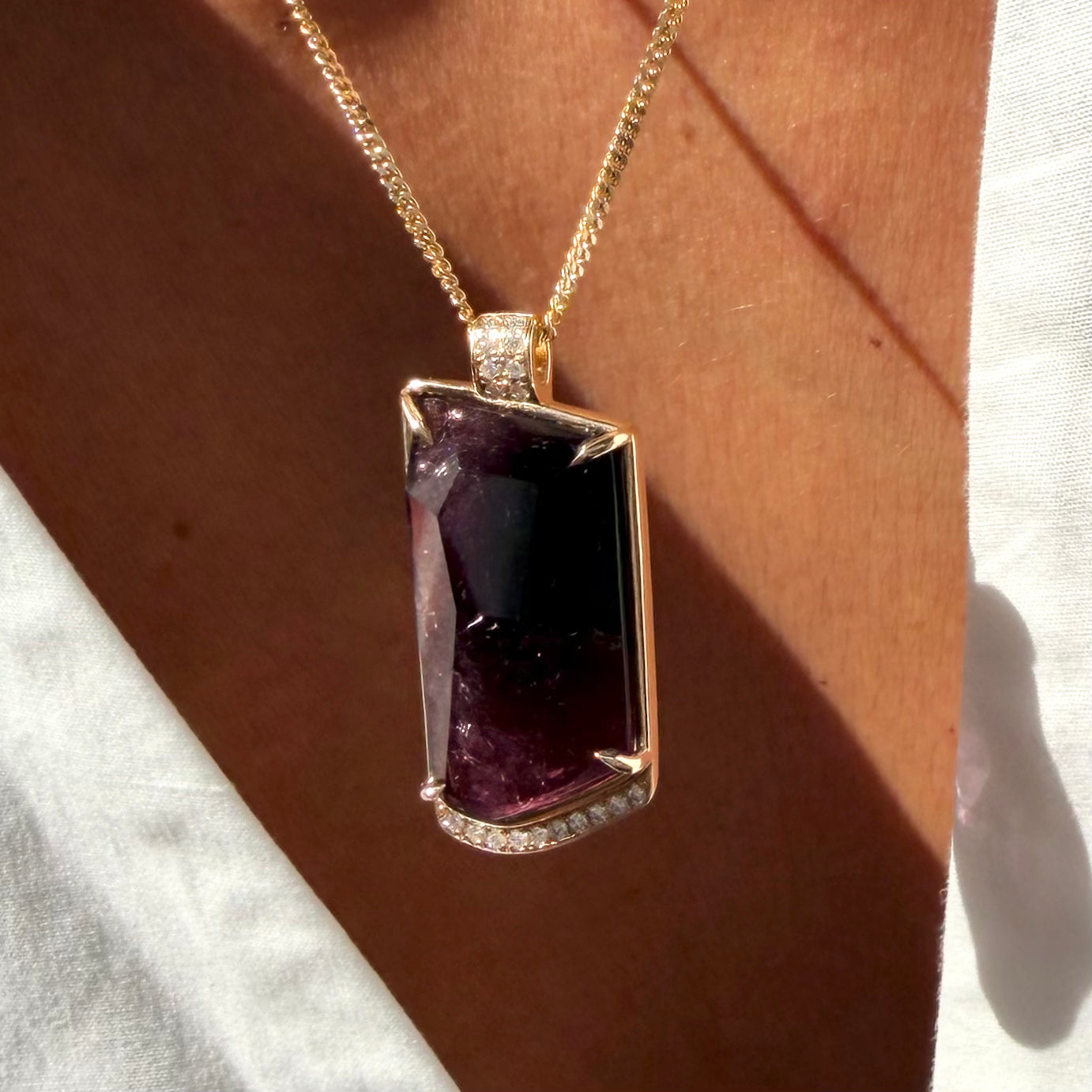 Deep Violet Tourmaline Necklace with Diamonds