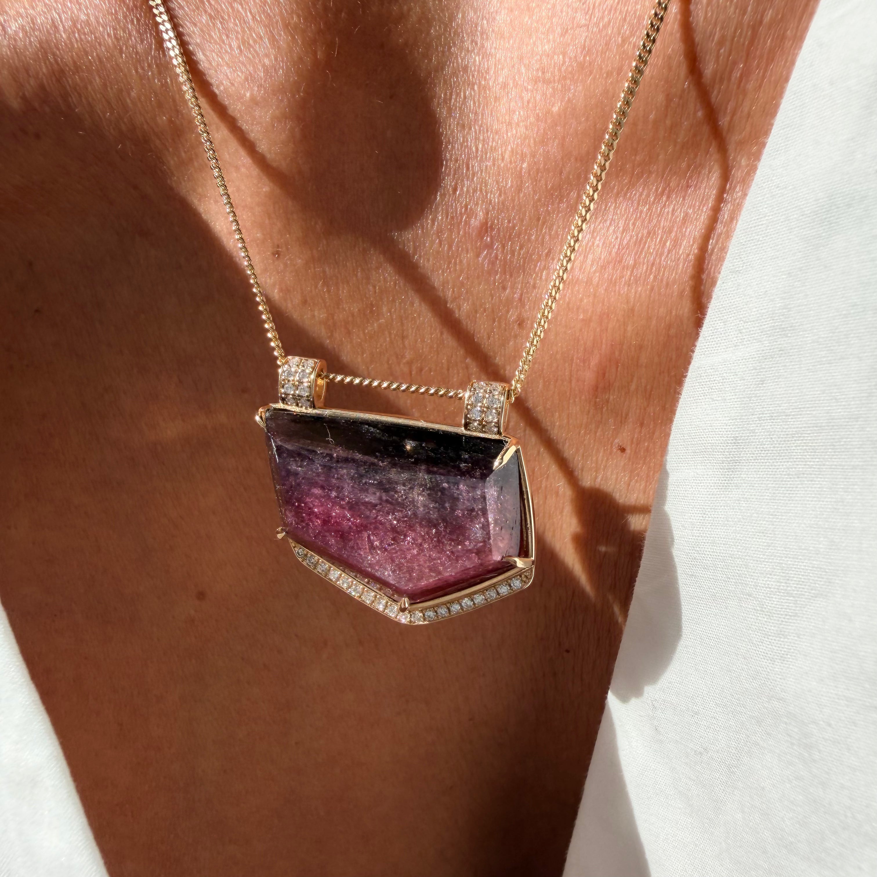 Framed Light Tourmaline Necklace with Diamonds