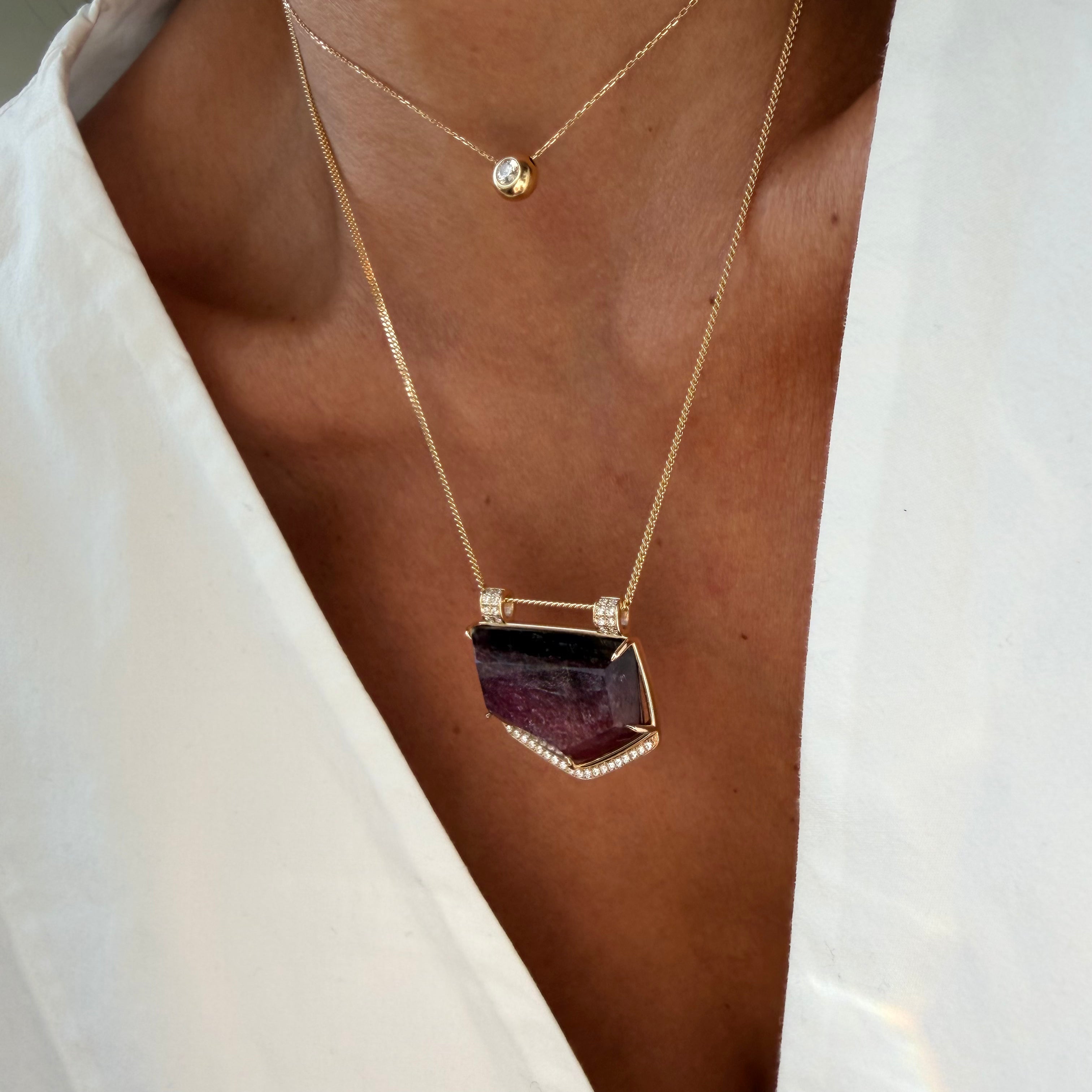 Framed Light Tourmaline Necklace with Diamonds