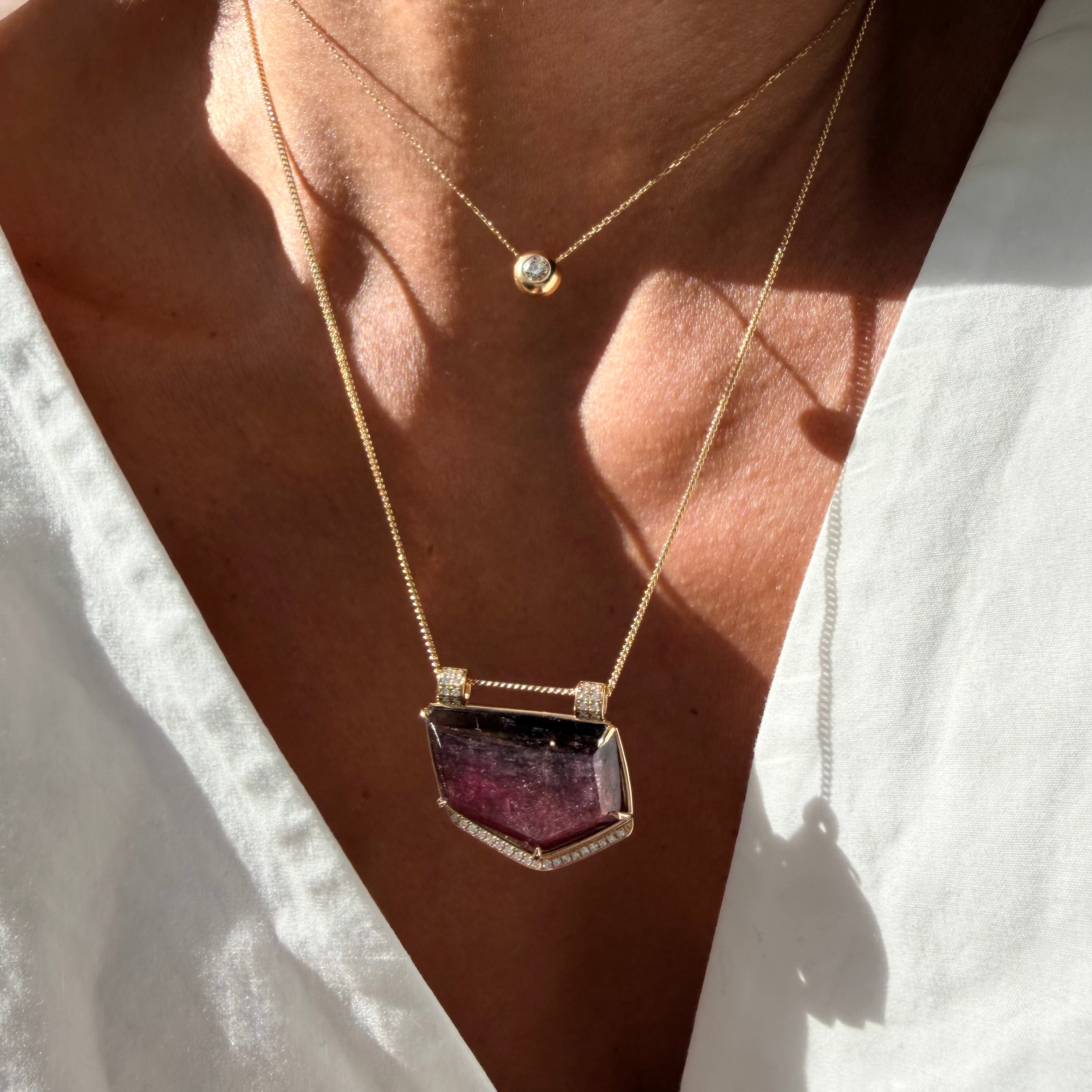 Framed Light Tourmaline Necklace with Diamonds
