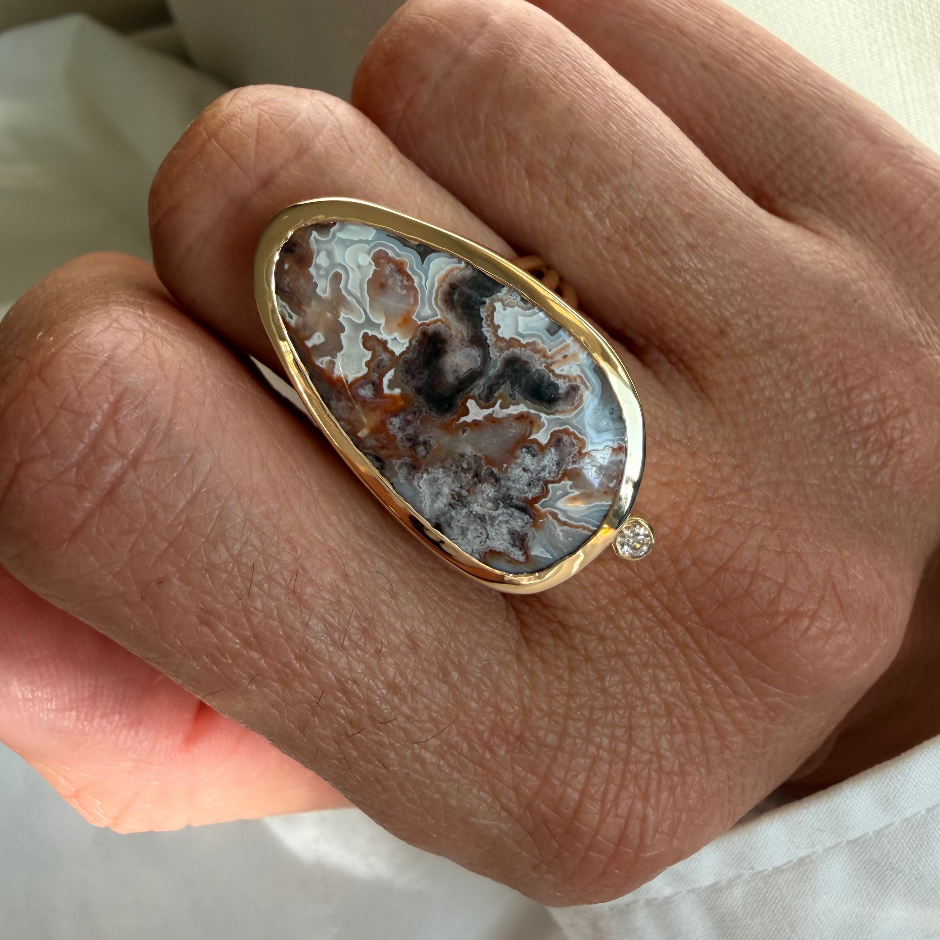 Burgundy Veil — Lace Agate & Diamond Ring
