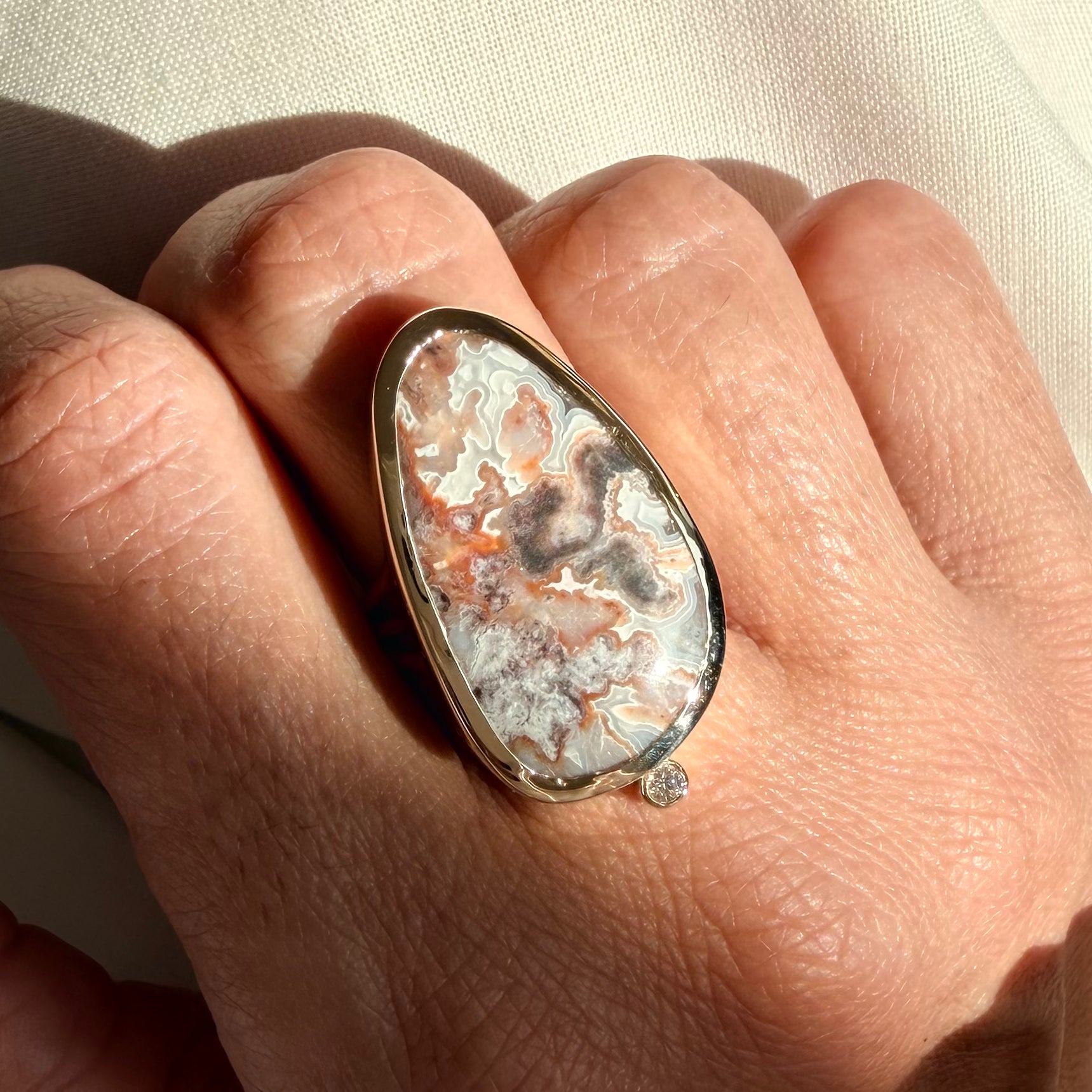 Burgundy Veil — Lace Agate & Diamond Ring