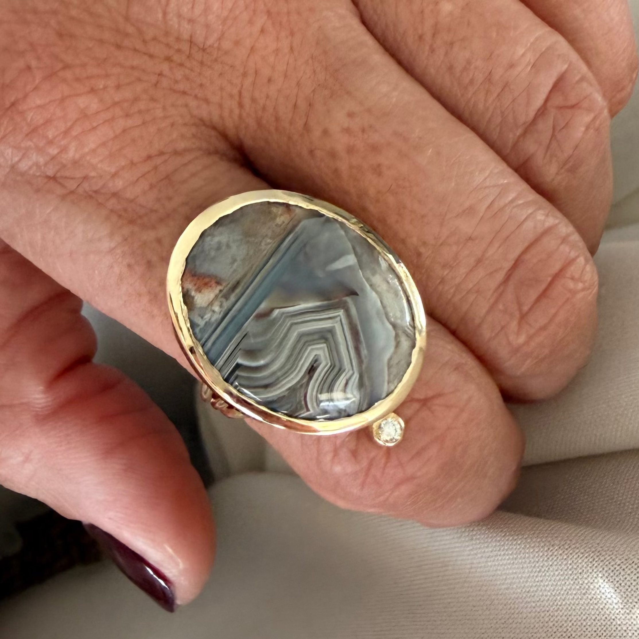 Grey Harmony Ring — Lace Agate & Diamond