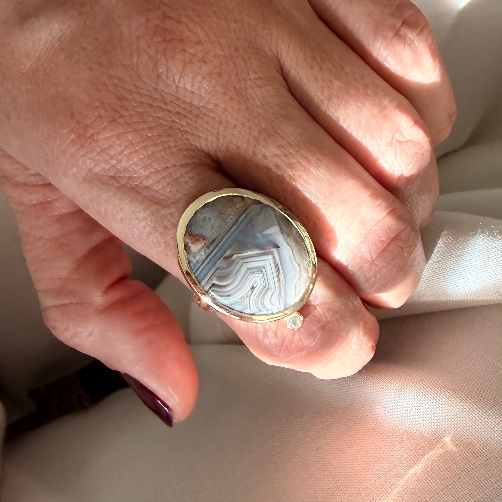 Grey Harmony Ring — Lace Agate & Diamond
