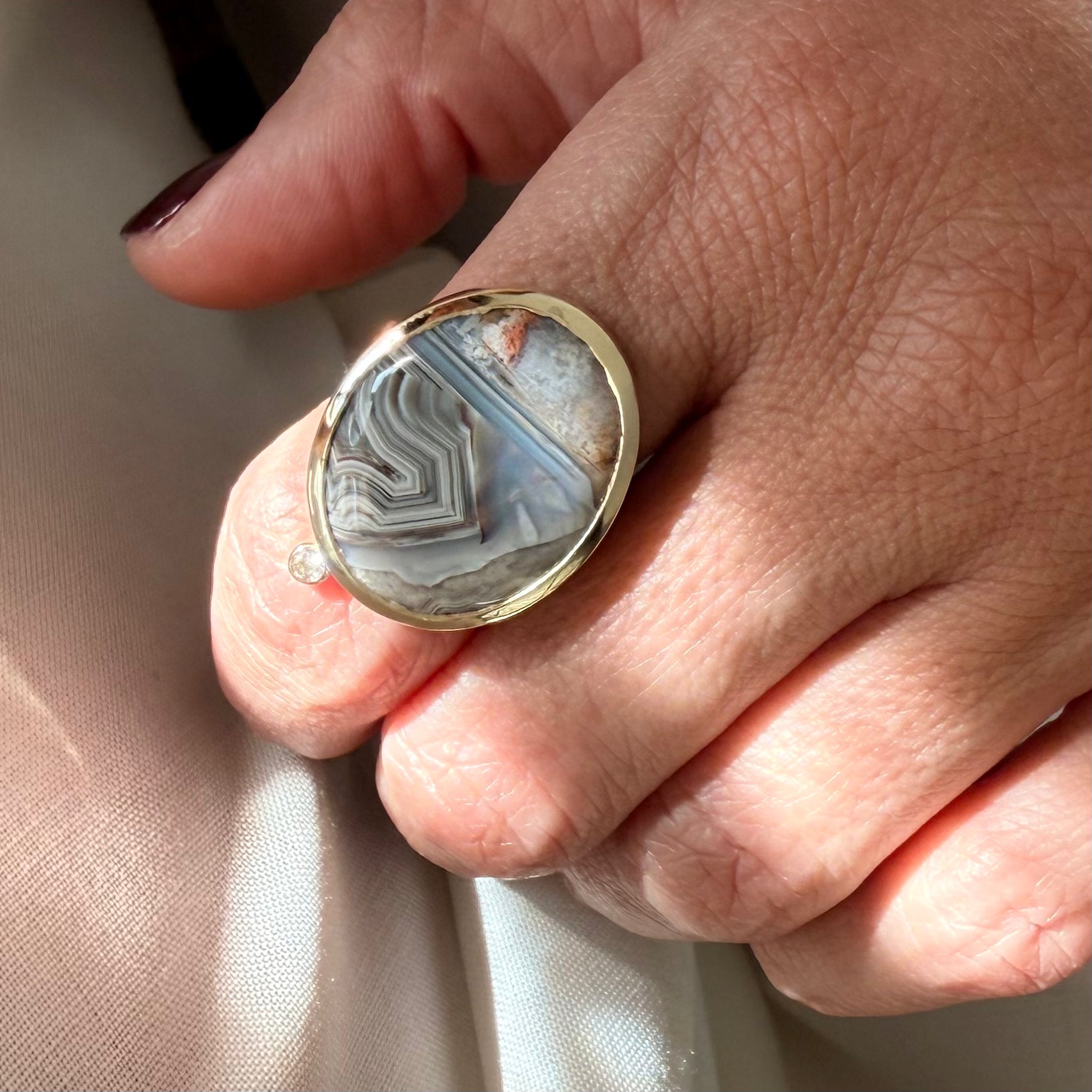 Grey Harmony Ring — Lace Agate & Diamond