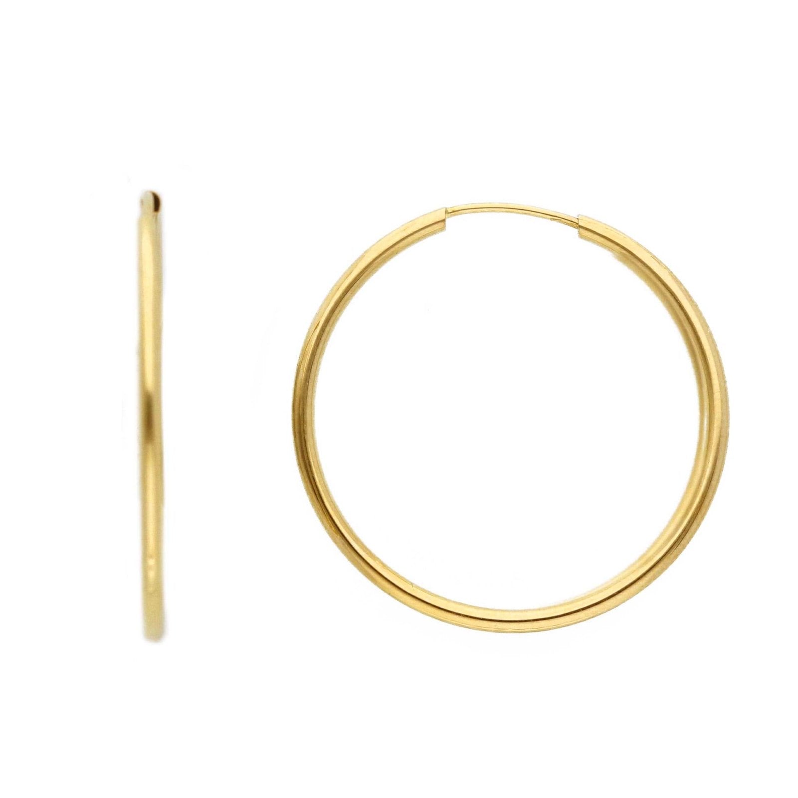 14K Gold thin round hoops - 28 mm