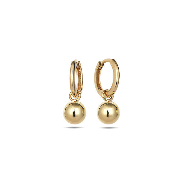 9K Gold small round hoops with gold ball