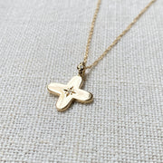 Squared Curved Edges Gold Diamond Star Cross with diamond hoop Pendant