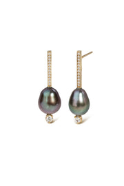 14K Gold delicate Grey Pearl Earings with diamonds