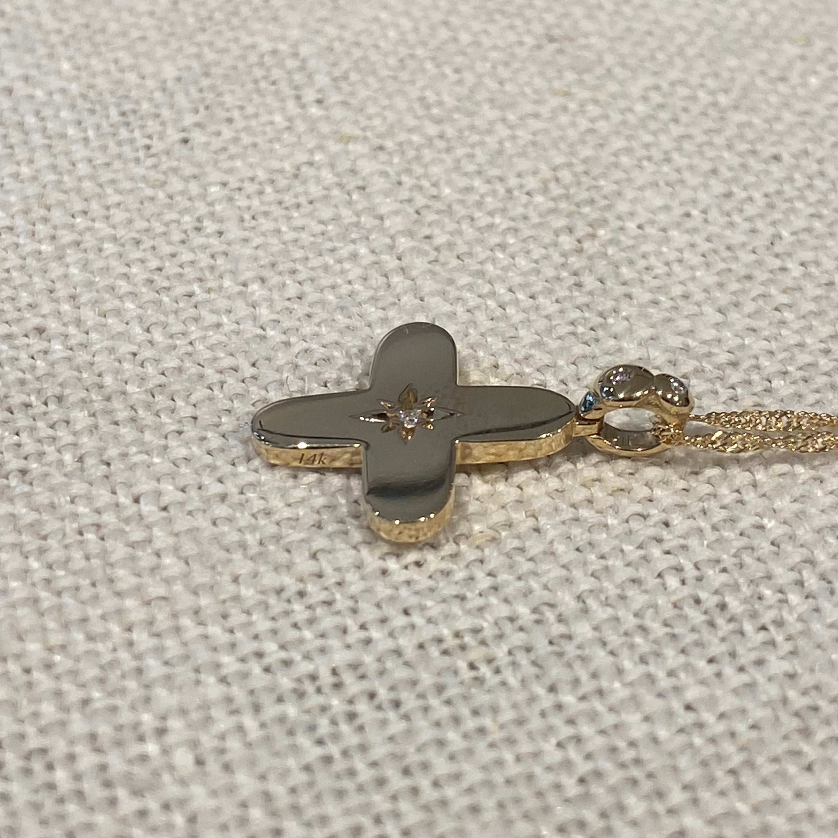 Squared Curved Edges Gold Diamond Star Cross with diamond hoop Pendant