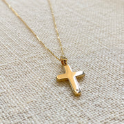 Curved Edges Gold Cross Pendant with Diamond Hoop