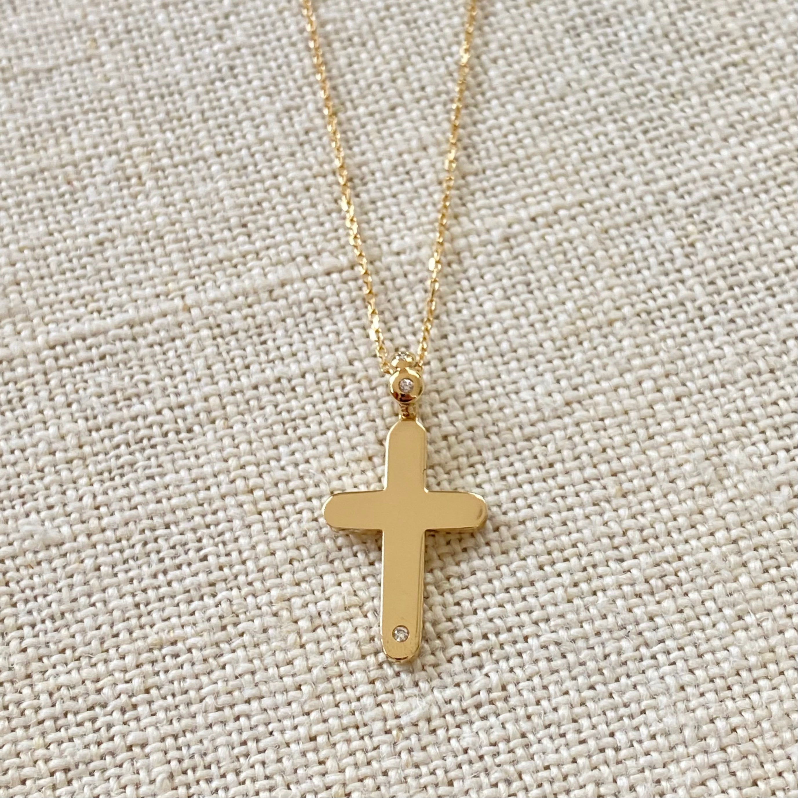 Curved Edges Gold Cross Pendant with Diamond Hoop