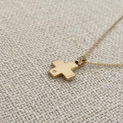 Tiny Squared Gold Cross Pendant with a diamond hoop