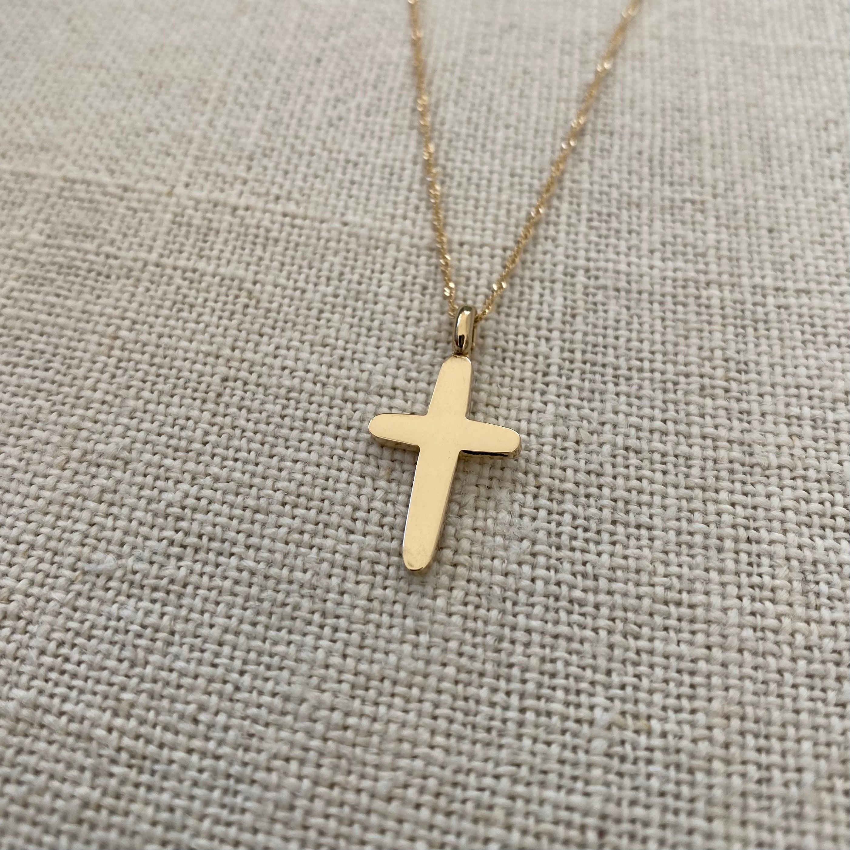 Slim Curved Edges Gold Cross Pendant with hoop