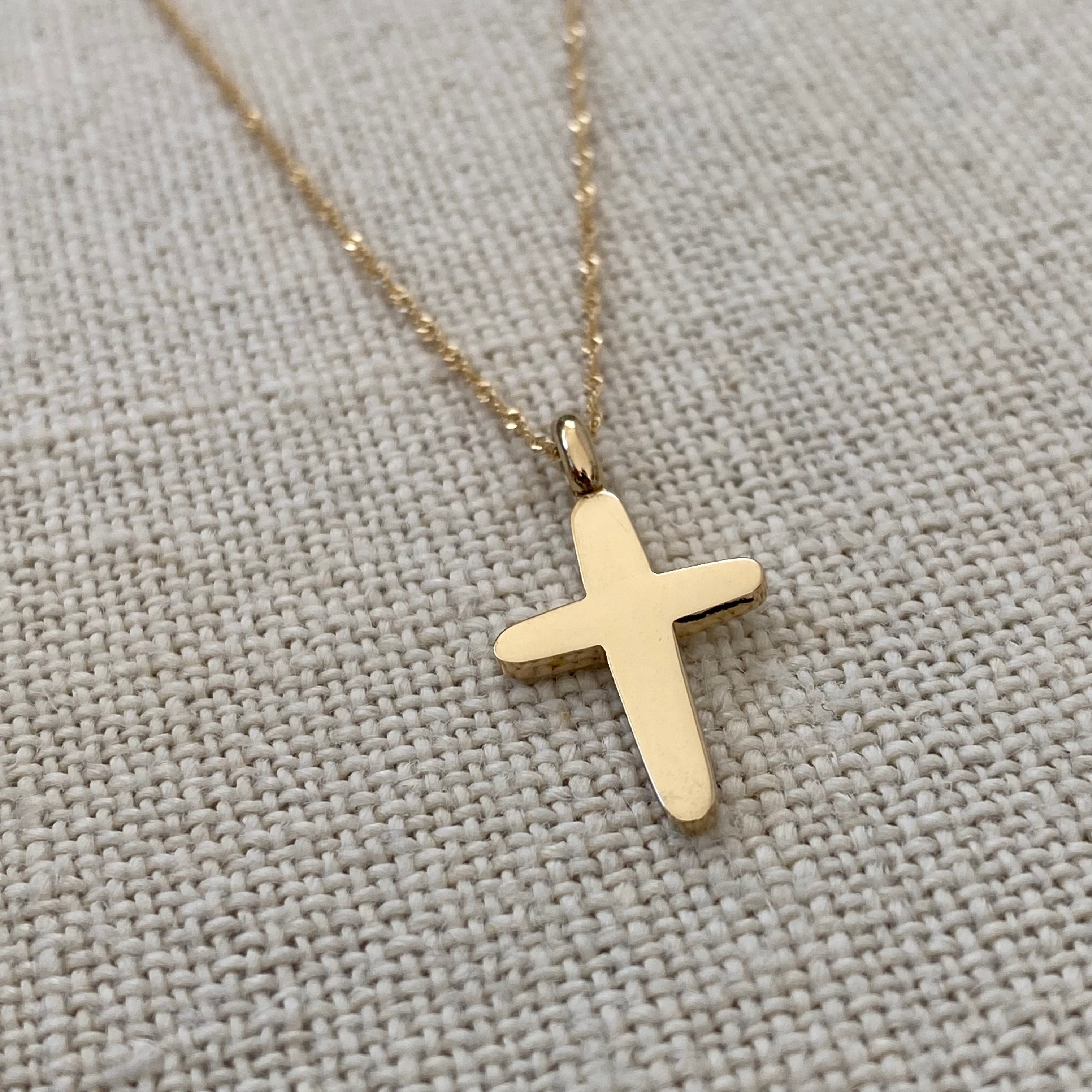 Slim Curved Edges Gold Cross Pendant with hoop