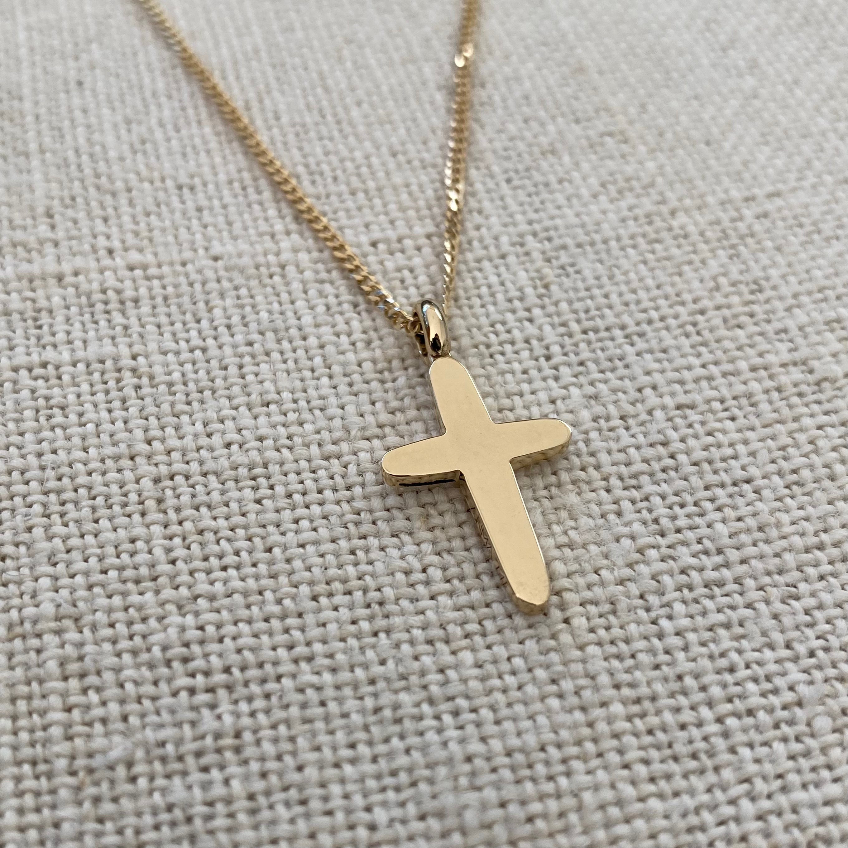 Slim Curved Edges Gold Cross Pendant with hoop