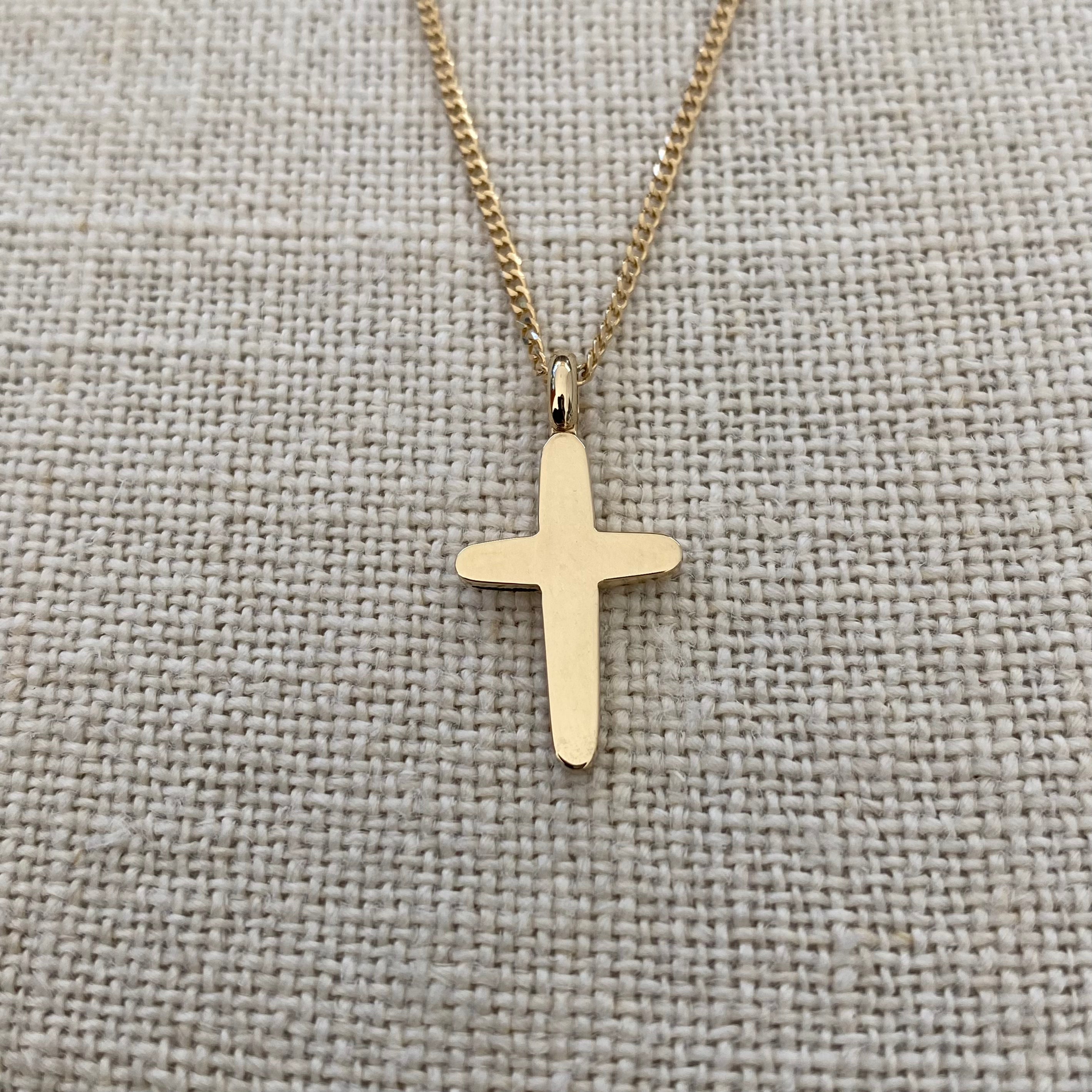 Slim Curved Edges Gold Cross Pendant with hoop
