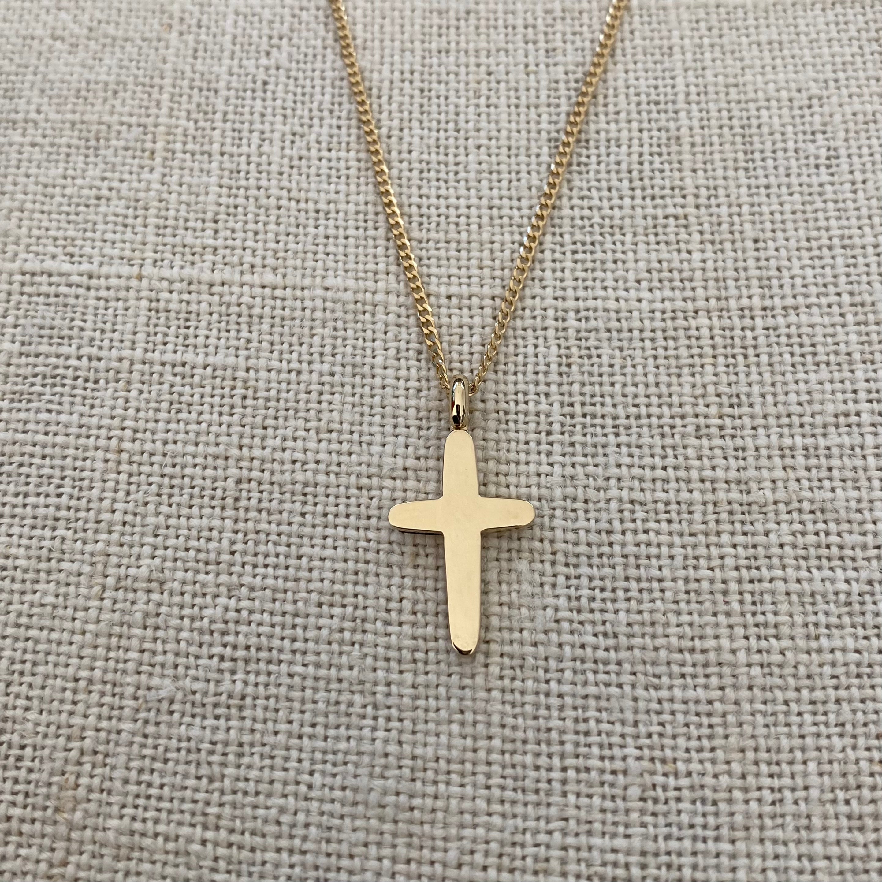 Slim Curved Edges Gold Cross Pendant with hoop