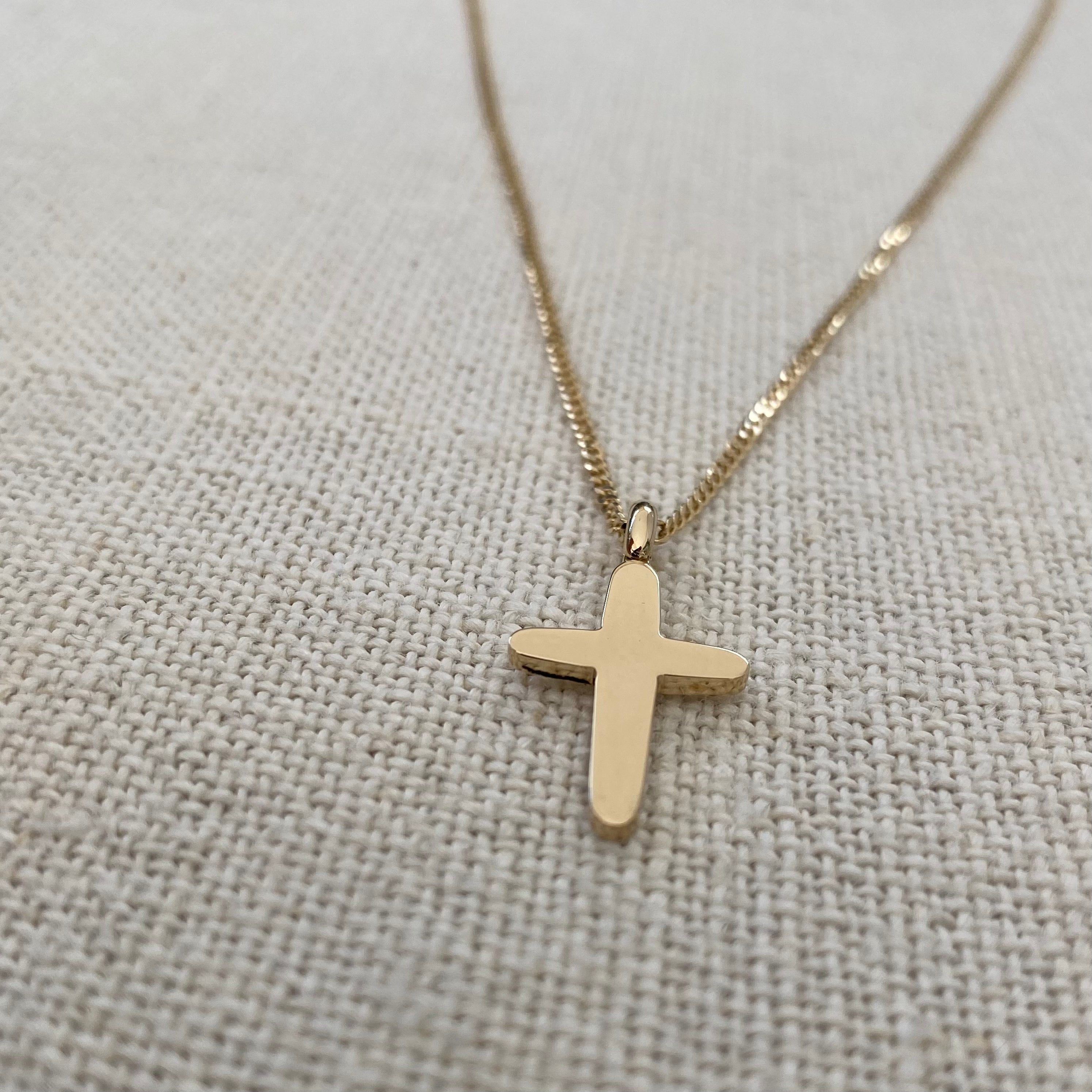 Slim Curved Edges Gold Cross Pendant with hoop