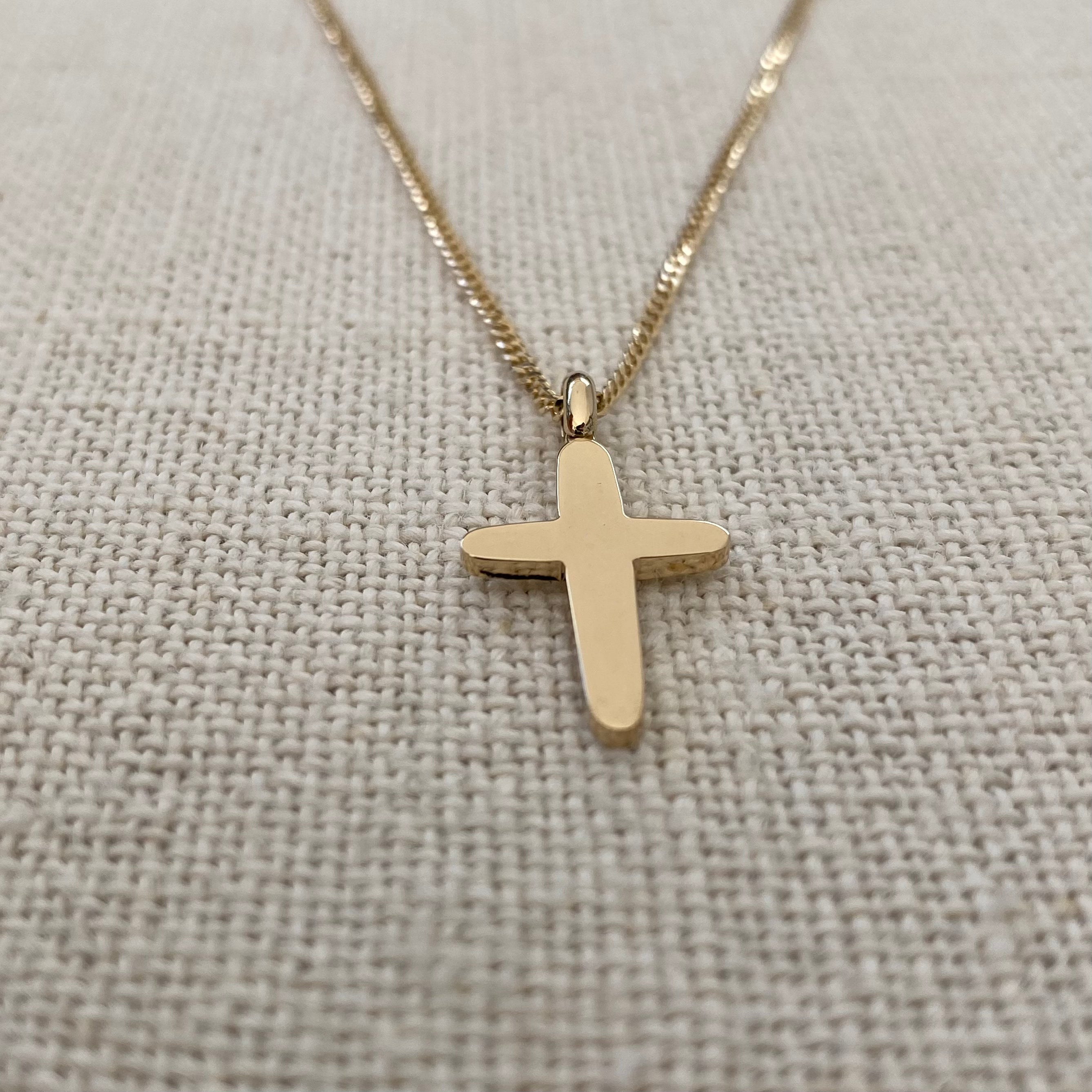 Slim Curved Edges Gold Cross Pendant with hoop