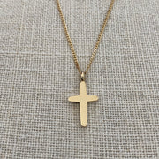 Slim Curved Edges Gold Cross Pendant with hoop