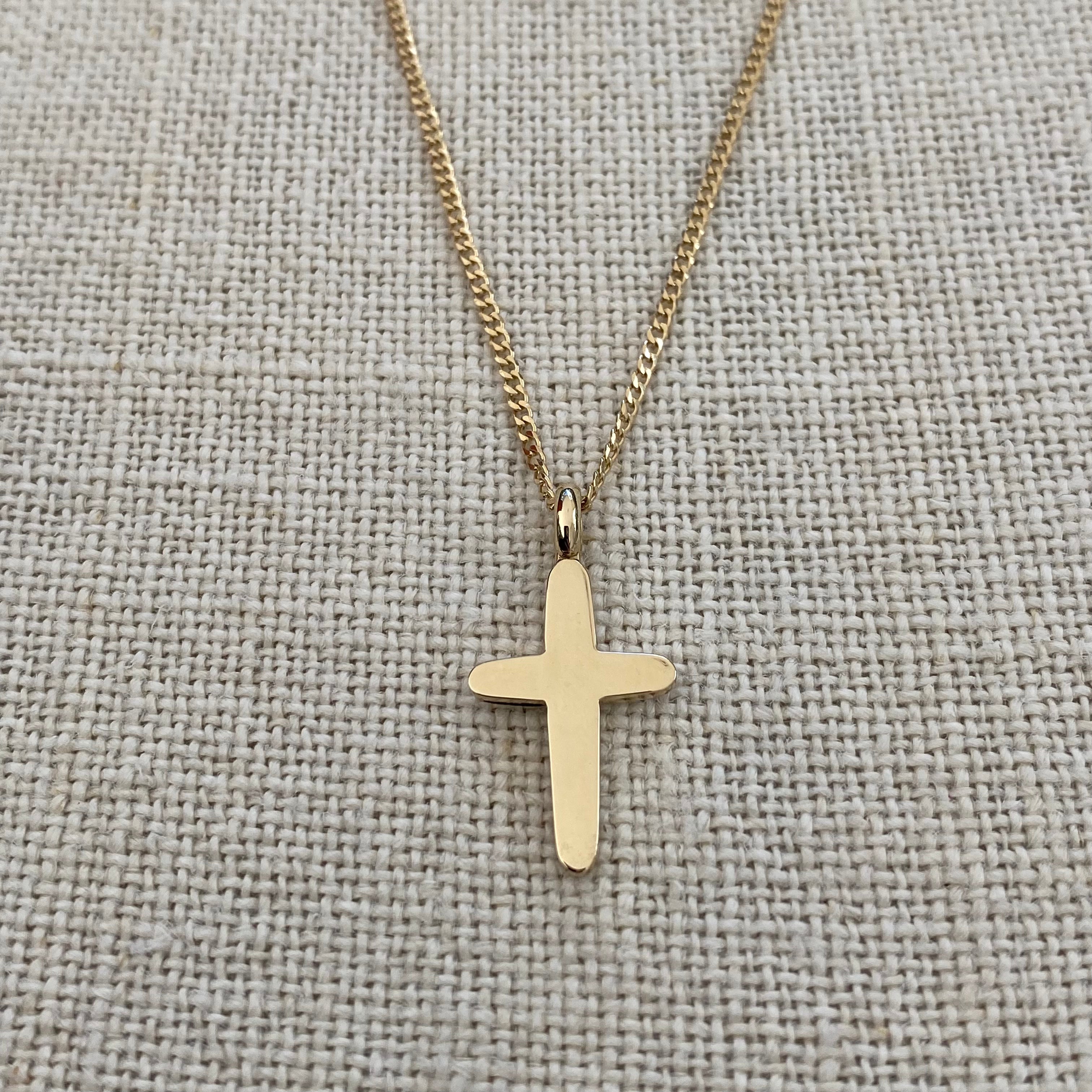 Slim Curved Edges Gold Cross Pendant with hoop