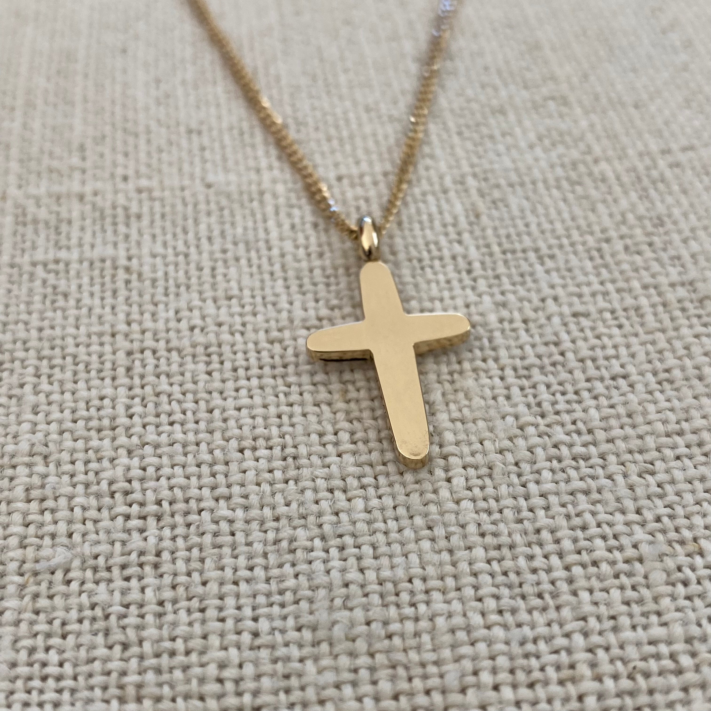 Slim Curved Edges Gold Cross Pendant with hoop