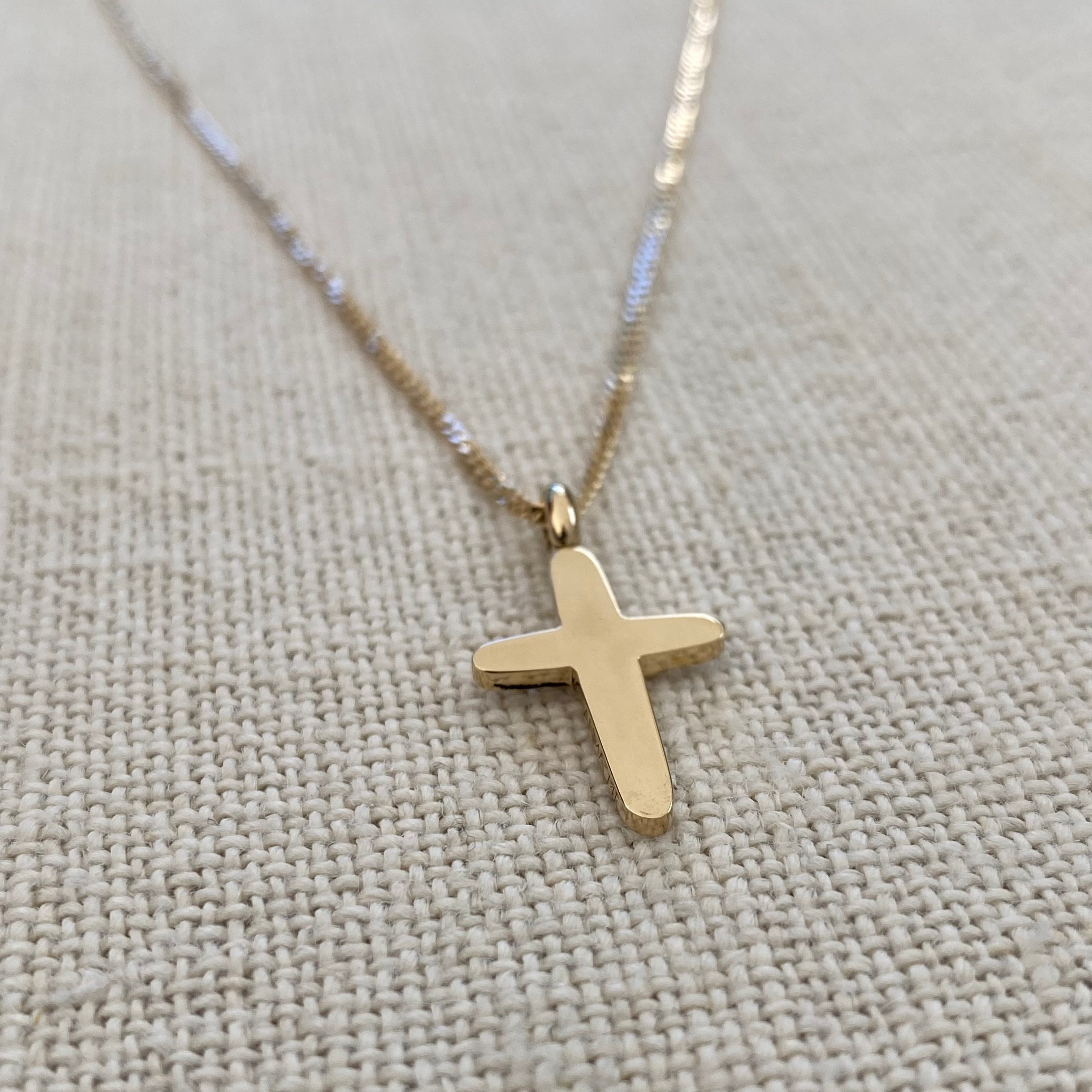 Slim Curved Edges Gold Cross Pendant with hoop