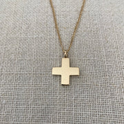 Thick Squared Gold Cross Pendant with hoop