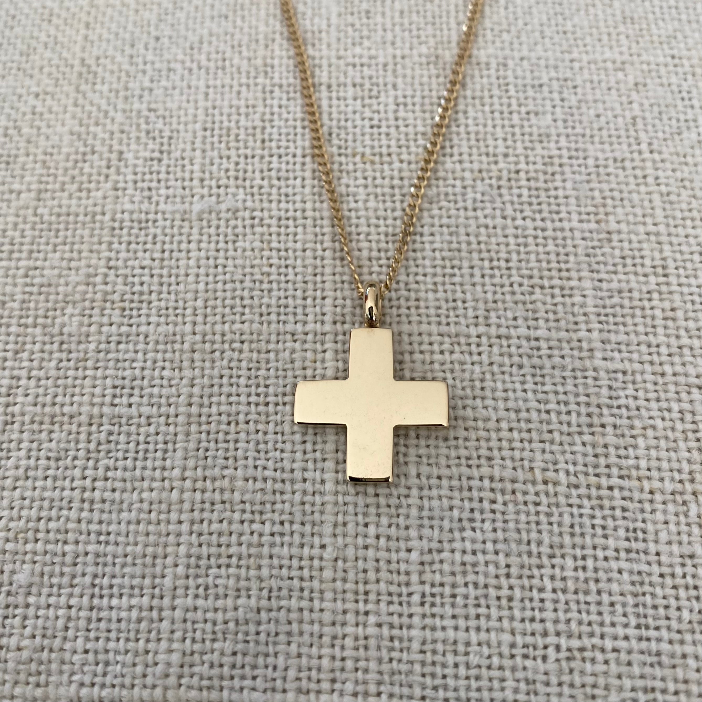Thick Squared Gold Cross Pendant with hoop