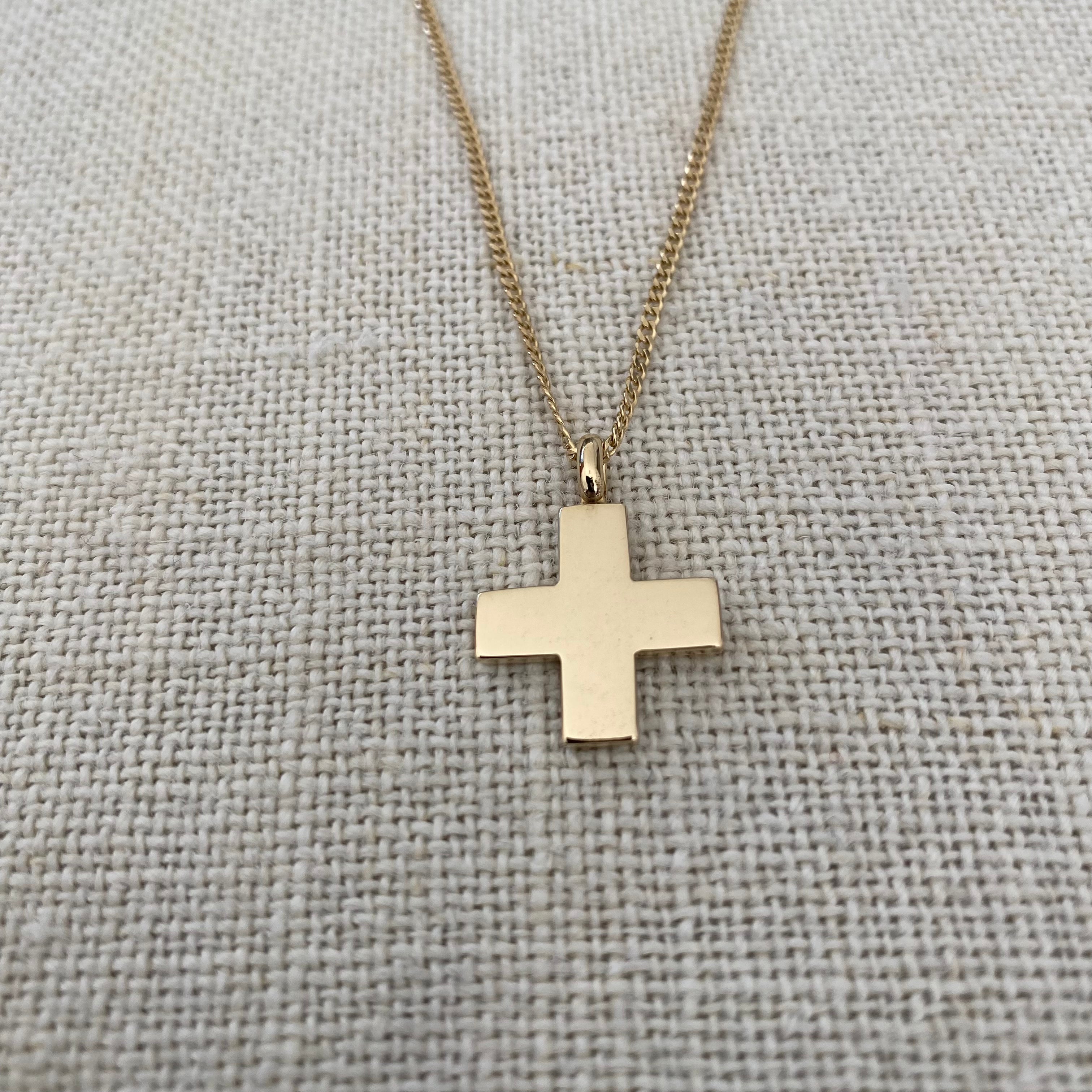 Thick Squared Gold Cross Pendant with hoop