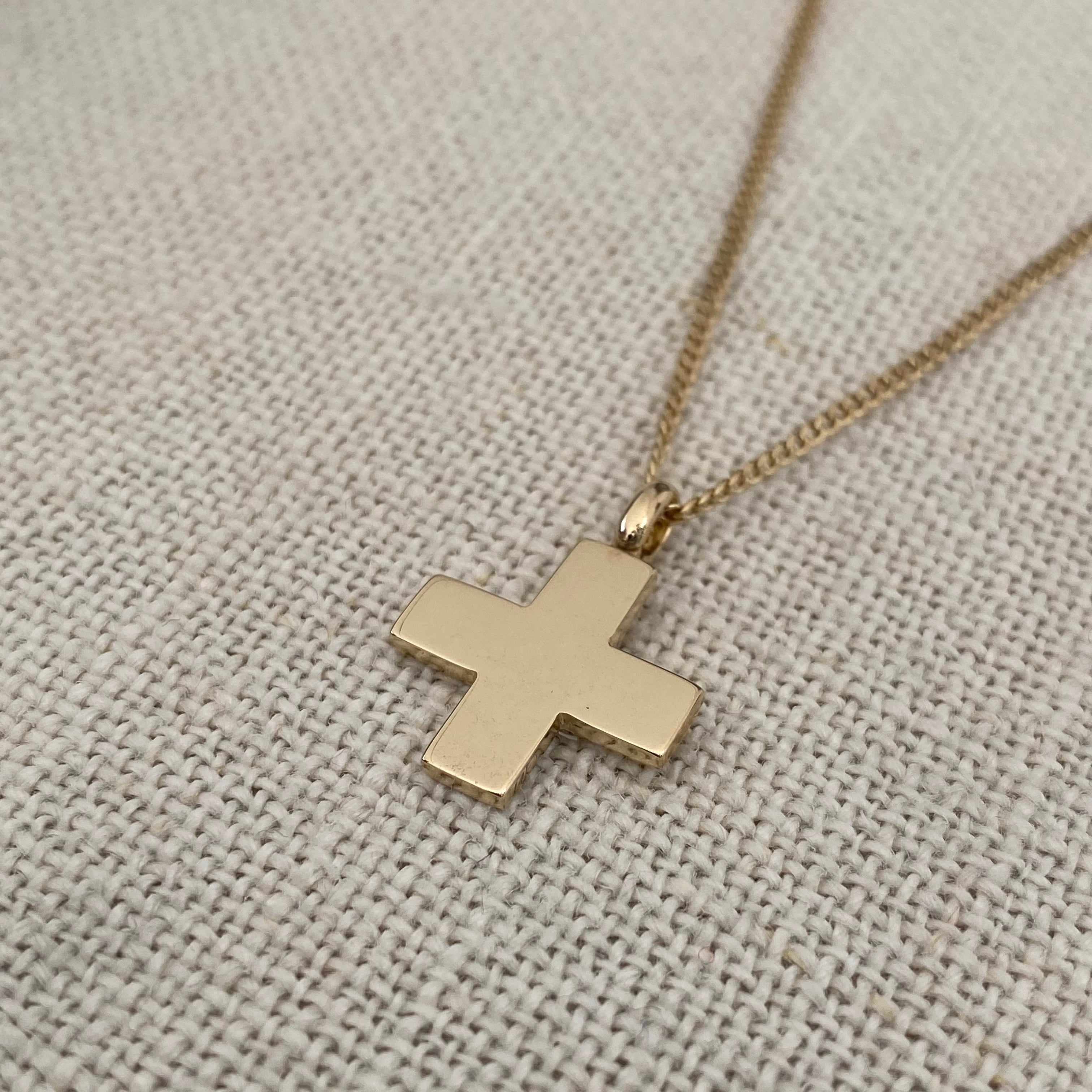Thick Squared Gold Cross Pendant with hoop
