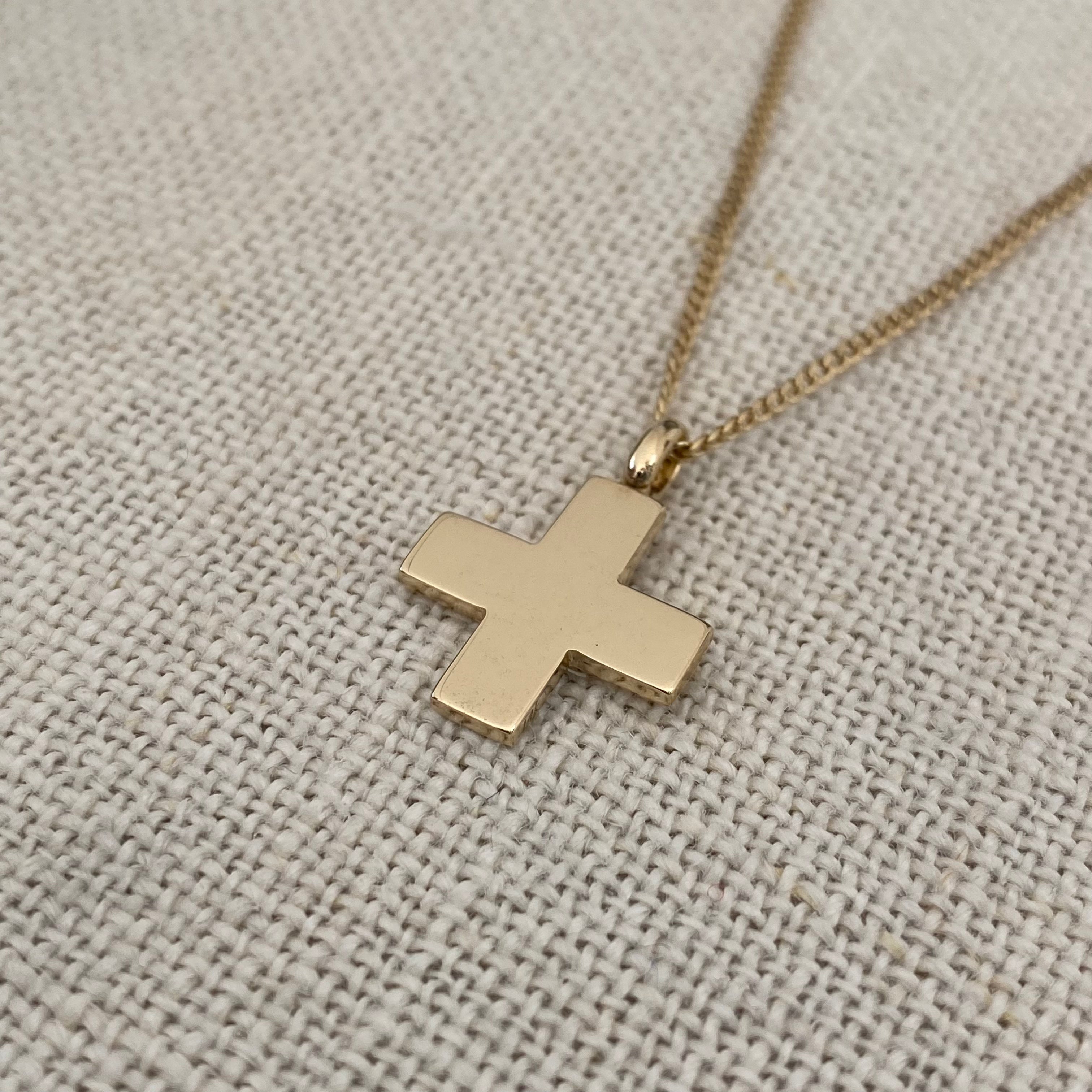 Thick Squared Gold Cross Pendant with hoop