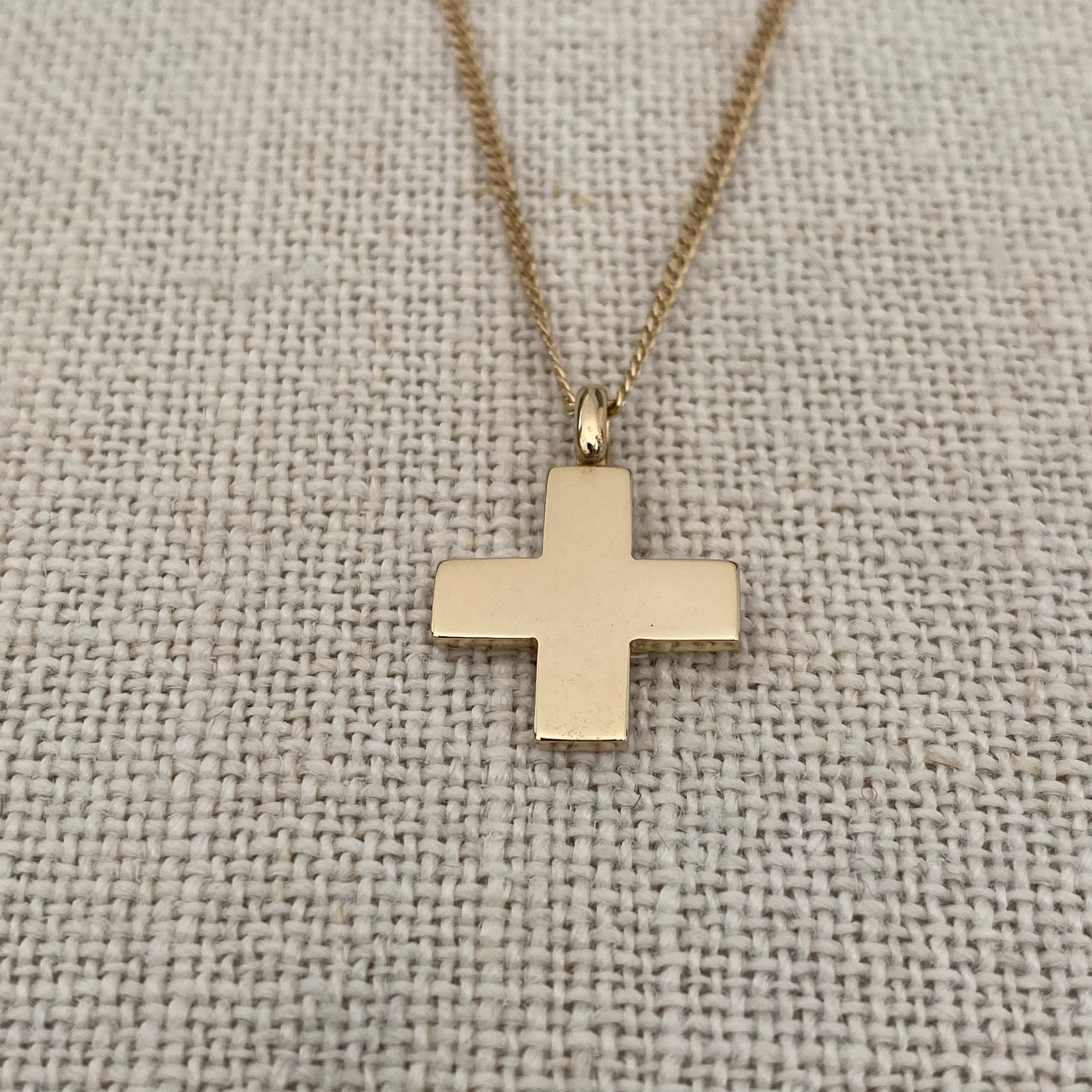 Thick Squared Gold Cross Pendant with hoop