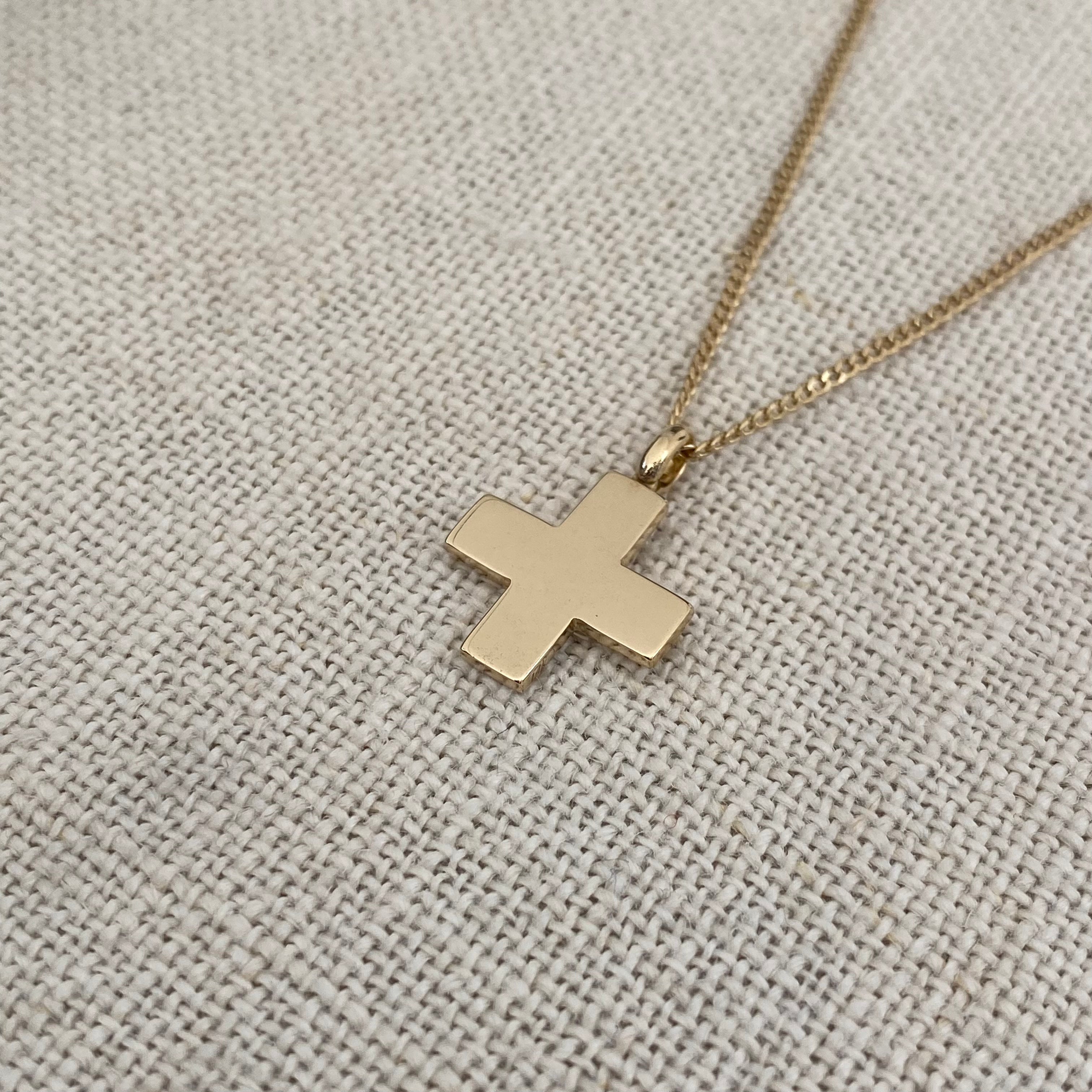 Thick Squared Gold Cross Pendant with hoop