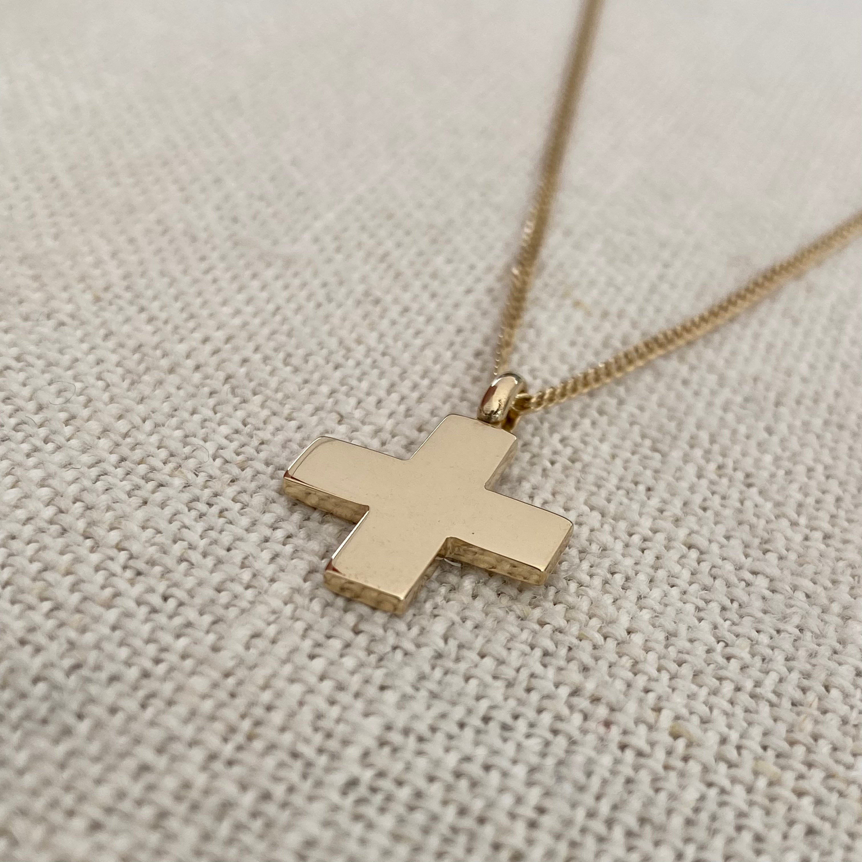Thick Squared Gold Cross Pendant with hoop