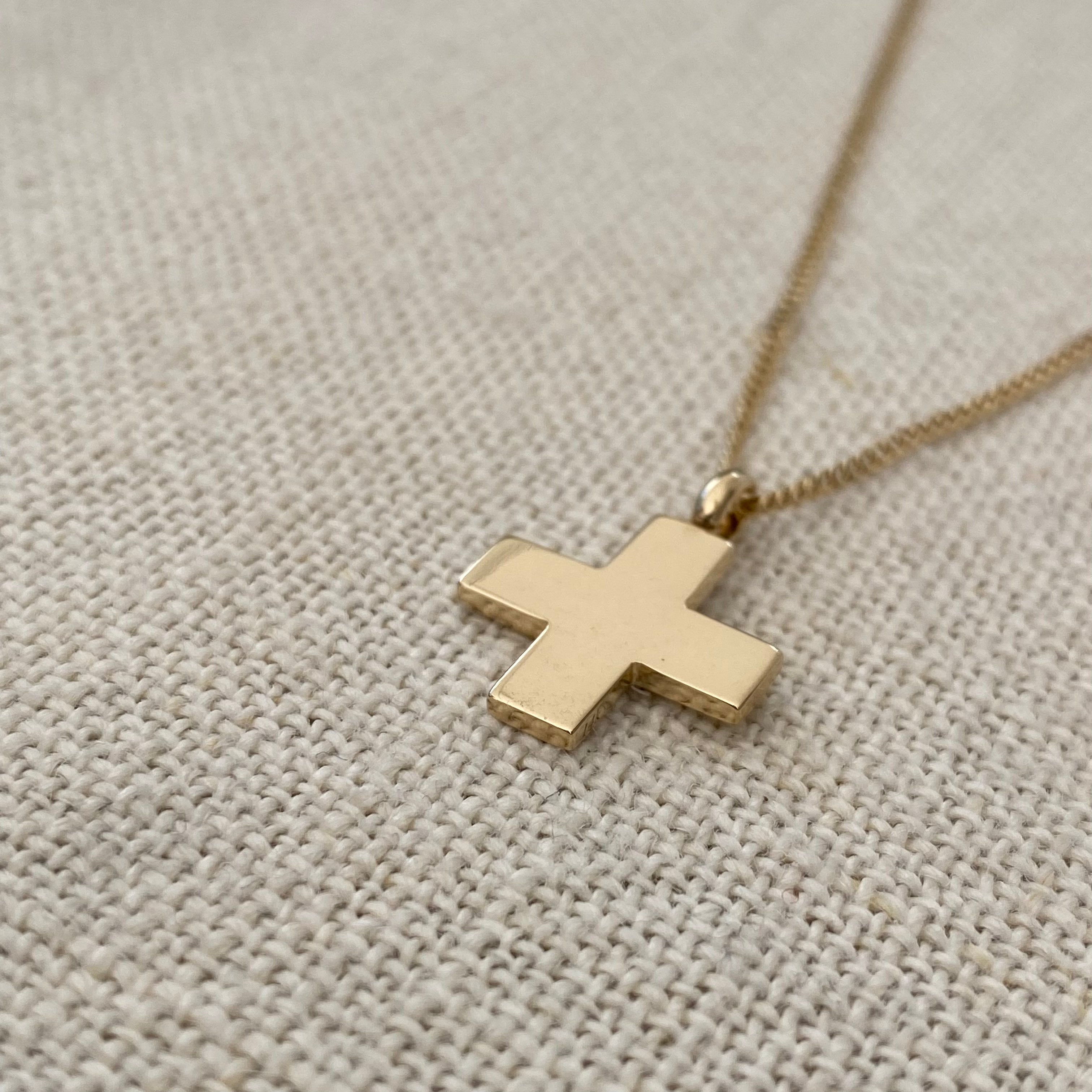 Thick Squared Gold Cross Pendant with hoop